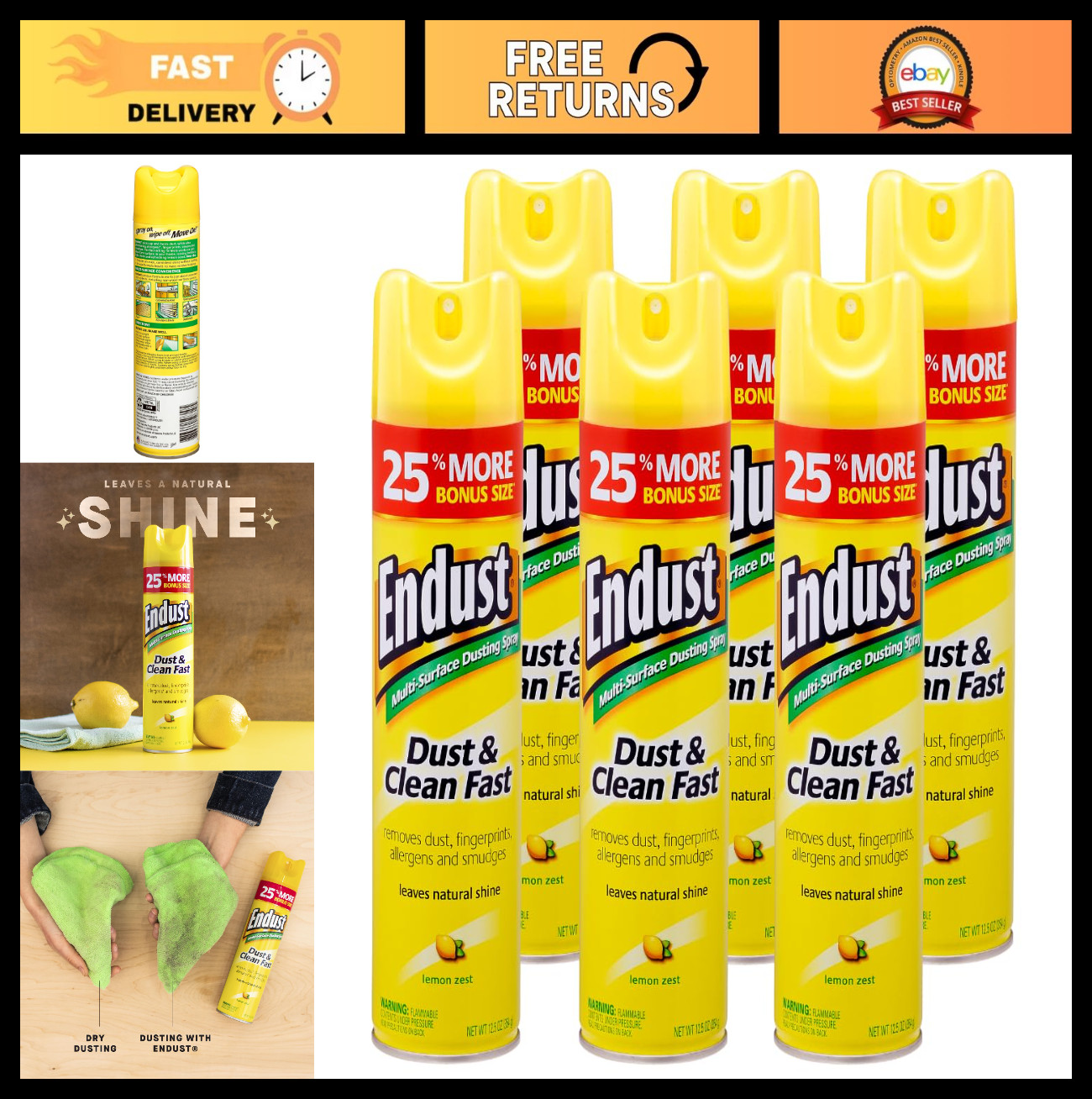 Multi-Surface Cleaning Spray – Lemon Zest Scent, 6-Pack, Dusting & Cleaning Solu