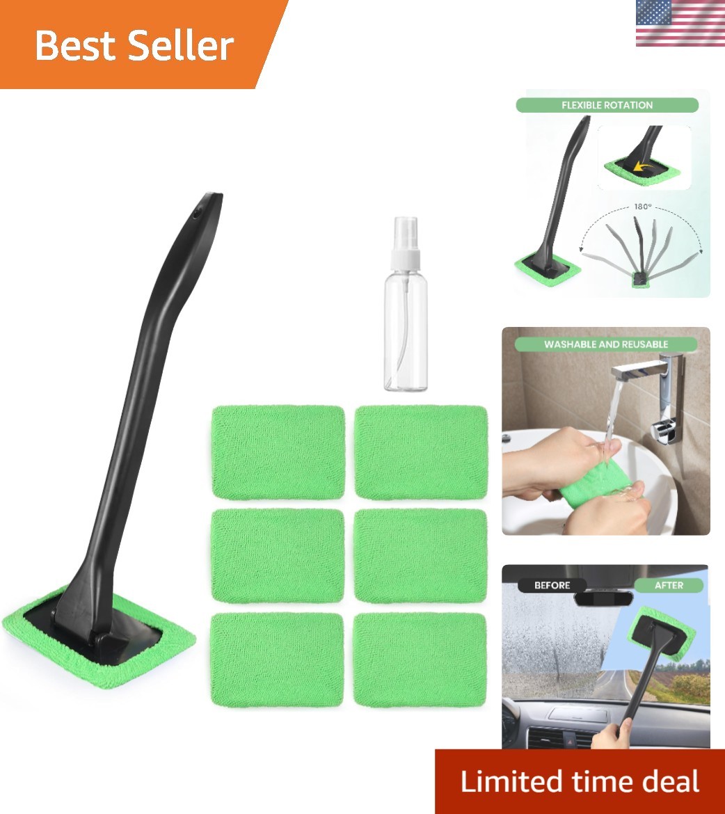 Effortless Car Window Cleaning Kit with 6 Washable Microfiber Pads – Green
