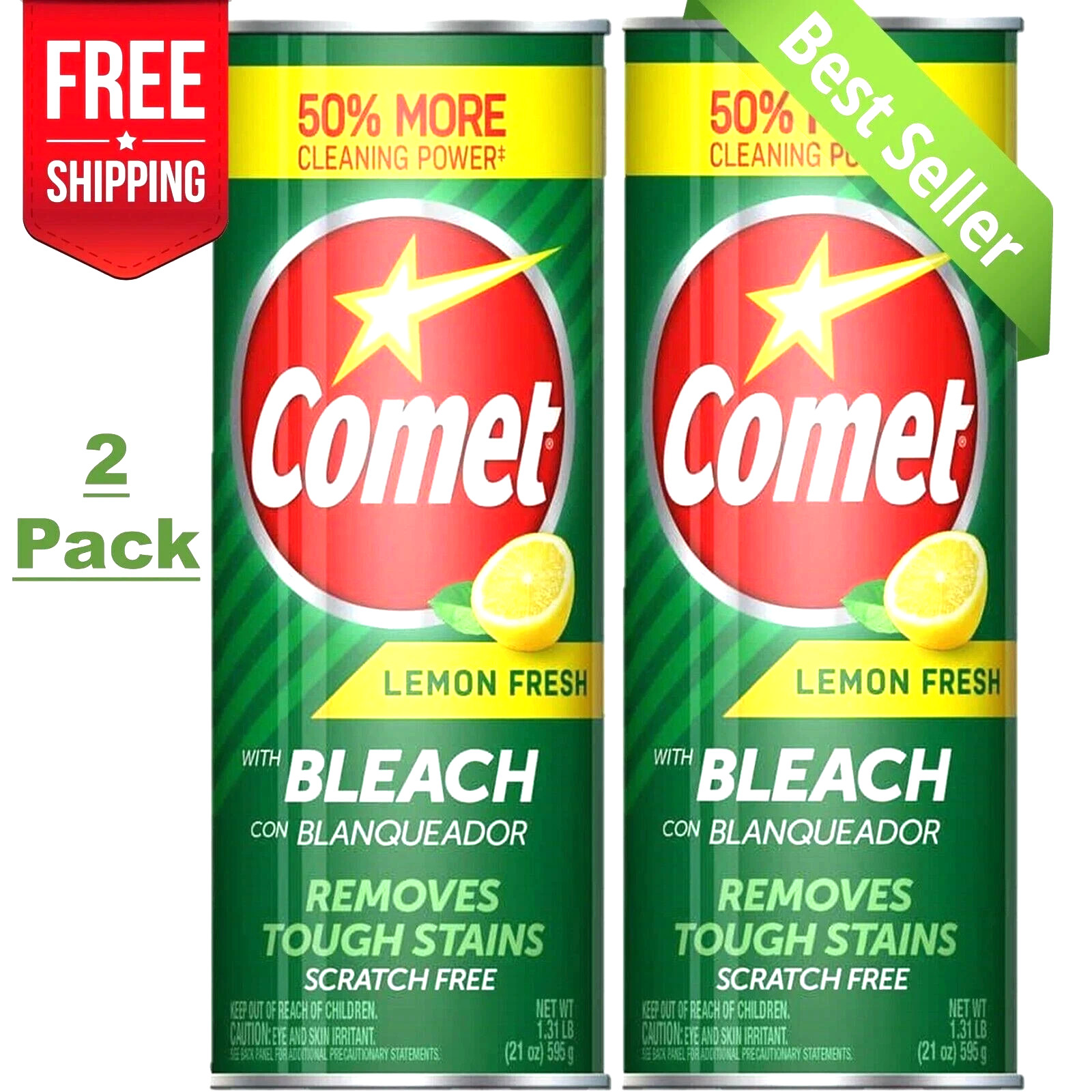 Comet cleaner with bleach | All-purpose cleaner removes stains | 2 PACK Bulk Lot