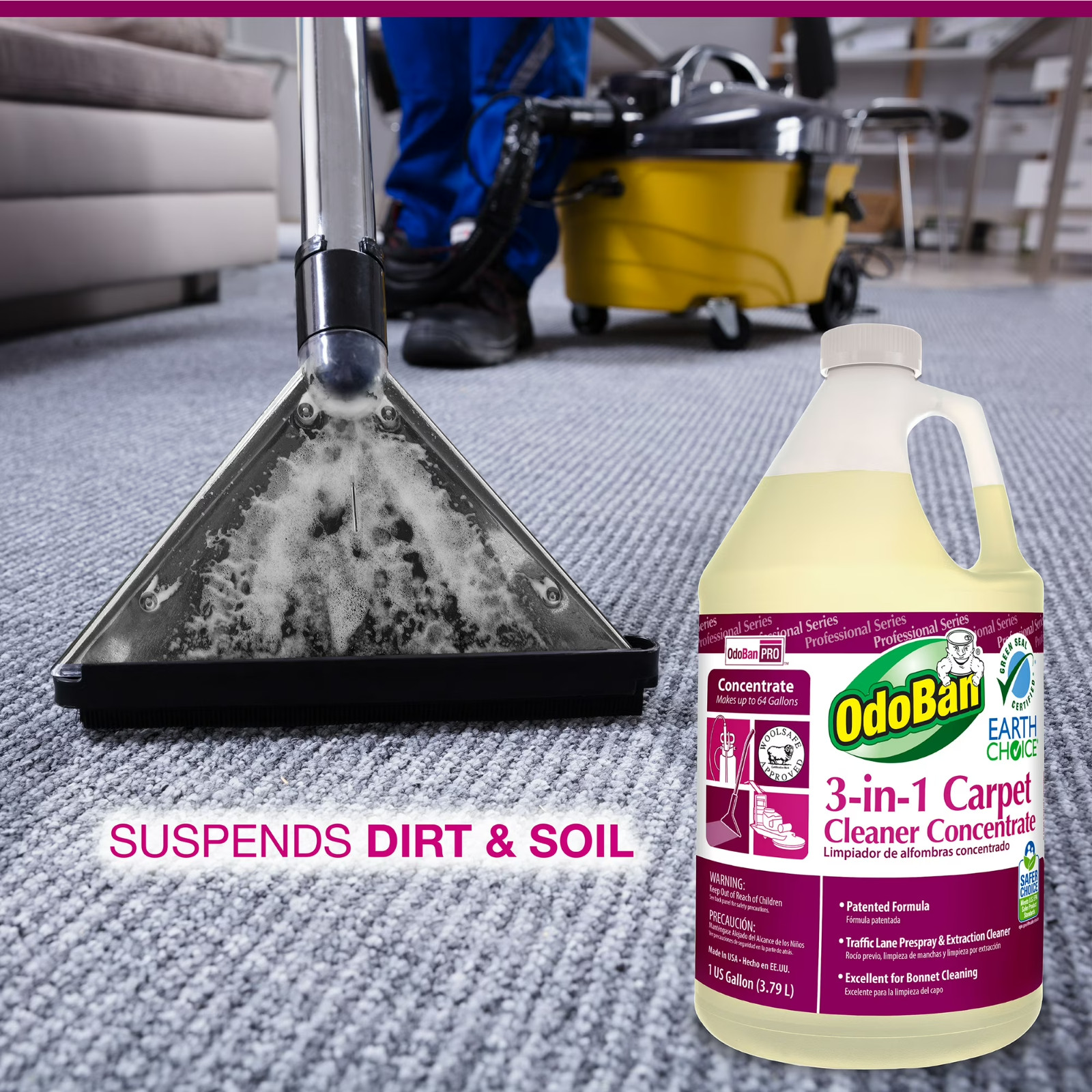 OdoBan Professional Cleaning 3-in-1 Carpet Cleaner Concentrate, 1 Gallon, 4-Pack
