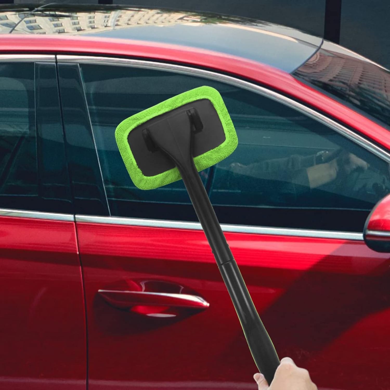 Multi-Use Windshield Cleaner with Extendable Handle & 4 Reusable Microfiber Pads