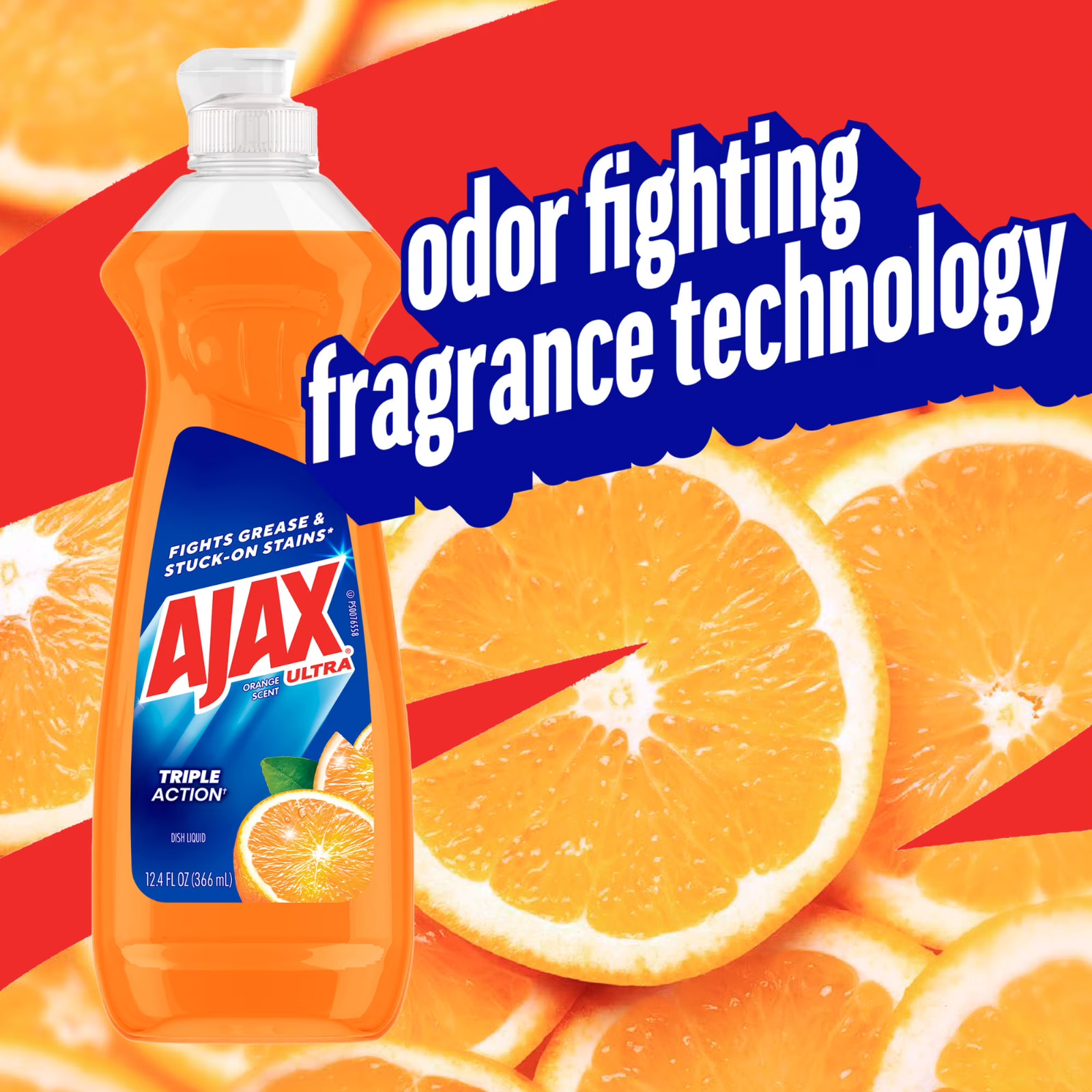 Ajax Ultra Triple Action Orange Dishwashing Liquid Soap, 12.4 fl oz