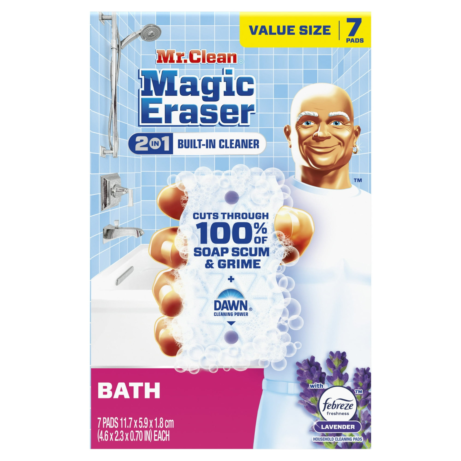 Mr. Clean Magic Eraser Bathroom Cleaner Lavender 2-in-1 Soap Scum, 7 Count