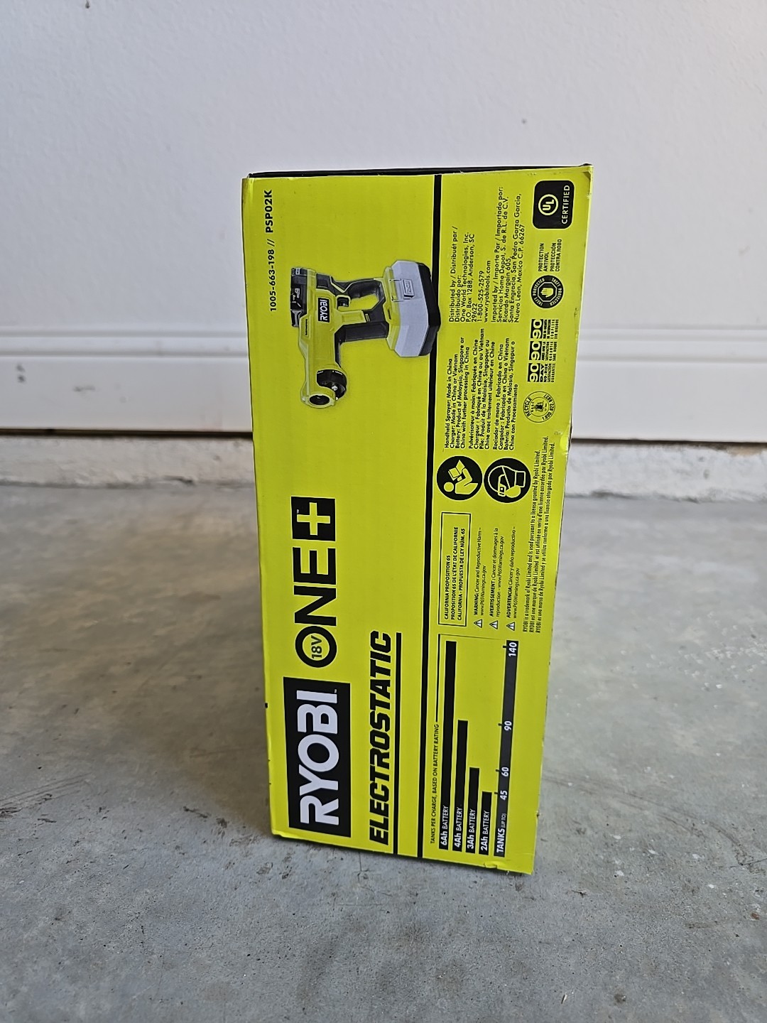 New Ryobi ONE+ 18V Cordless Handheld Electrostatic/Disinfectant Sprayer PSP02K