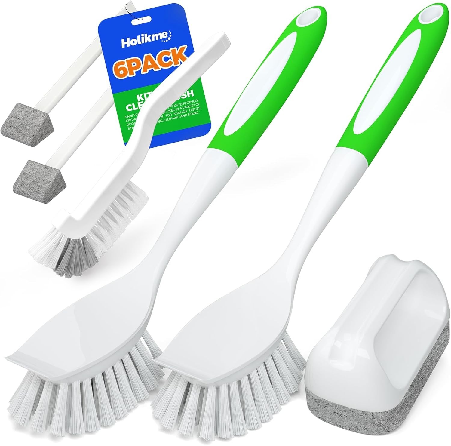 6 Pack Dish Brush with Handle Kitchen Cleaning Brush Set for Pot, Pan, Kitche…