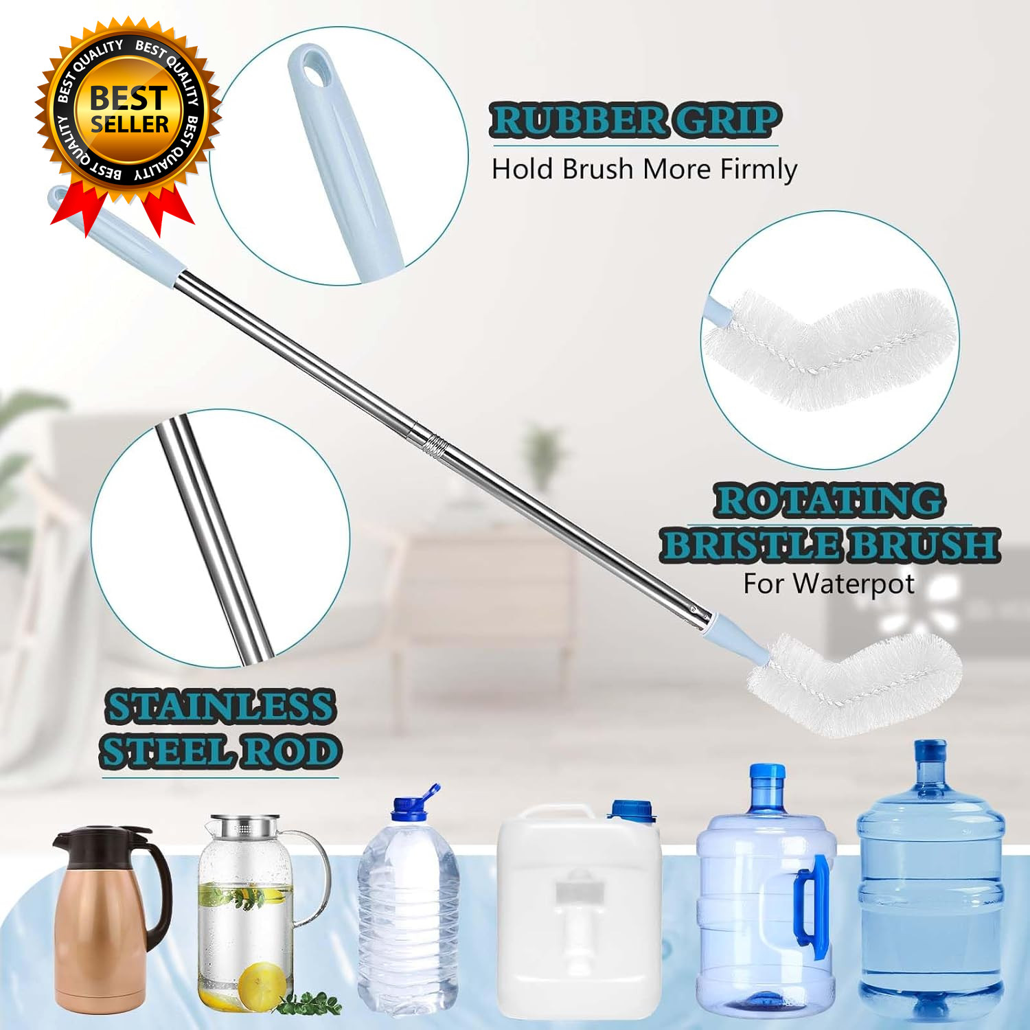 2-Pack 28’ Long Bottle Brush 3 and 5 Gallon Bottle Cleaning Brush Water Bottle