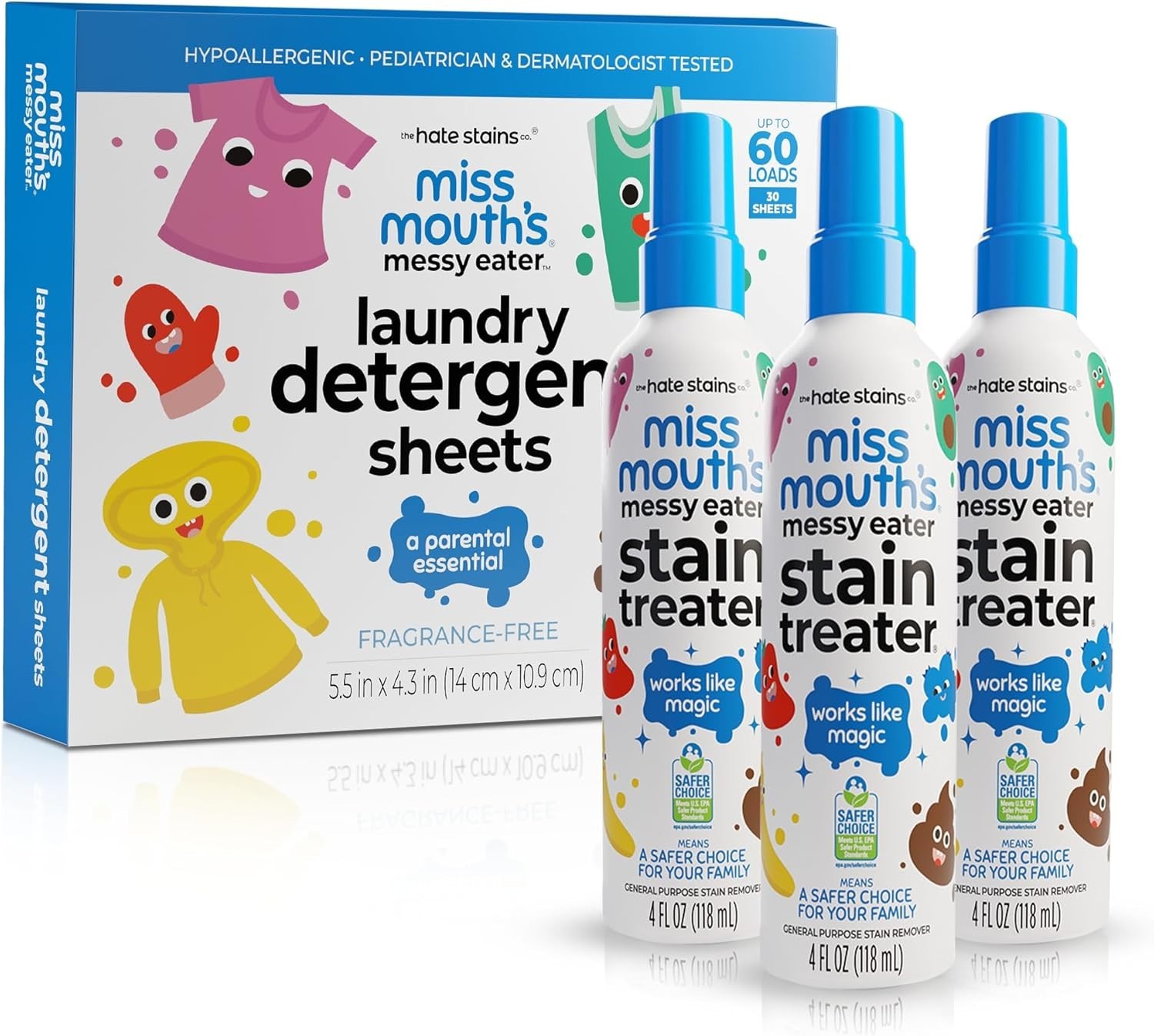 Miss Mouth’s Messy Eater Stain Treater & Suds Duo (3 Pack) + Detergent Sheet- 30