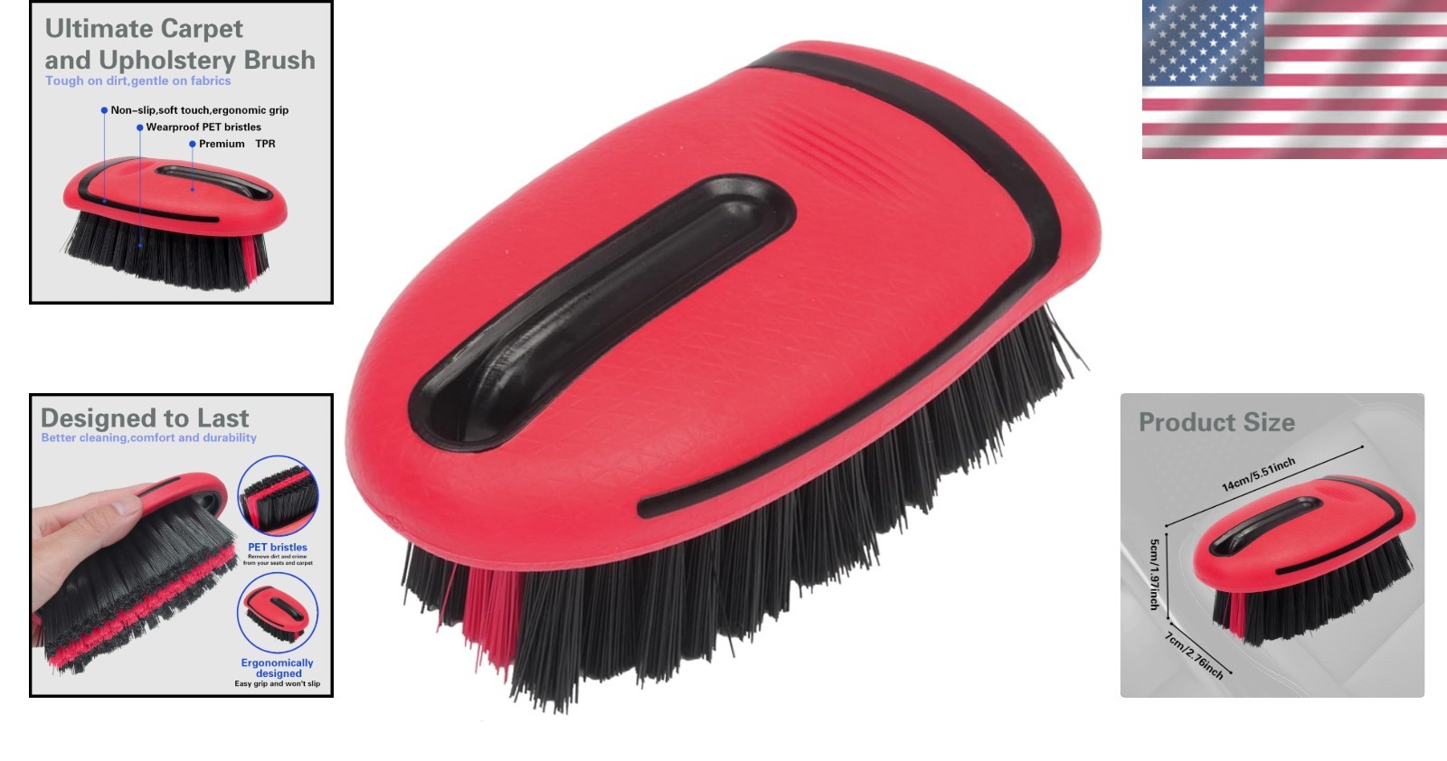 Compact Carpet Brush with Medium Firmness – Ideal for Upholstery & Vehicles