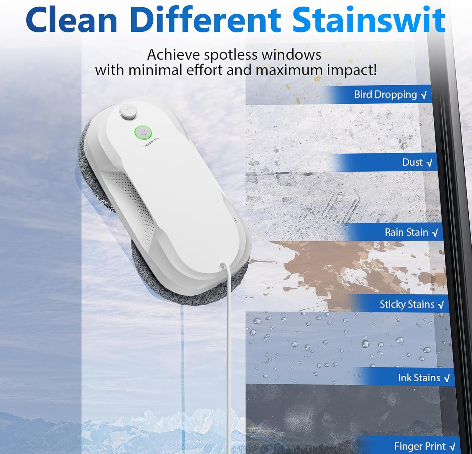 Window Cleaning Robot with Adaptive Suction 6400Pa, Auto Spray, Smart