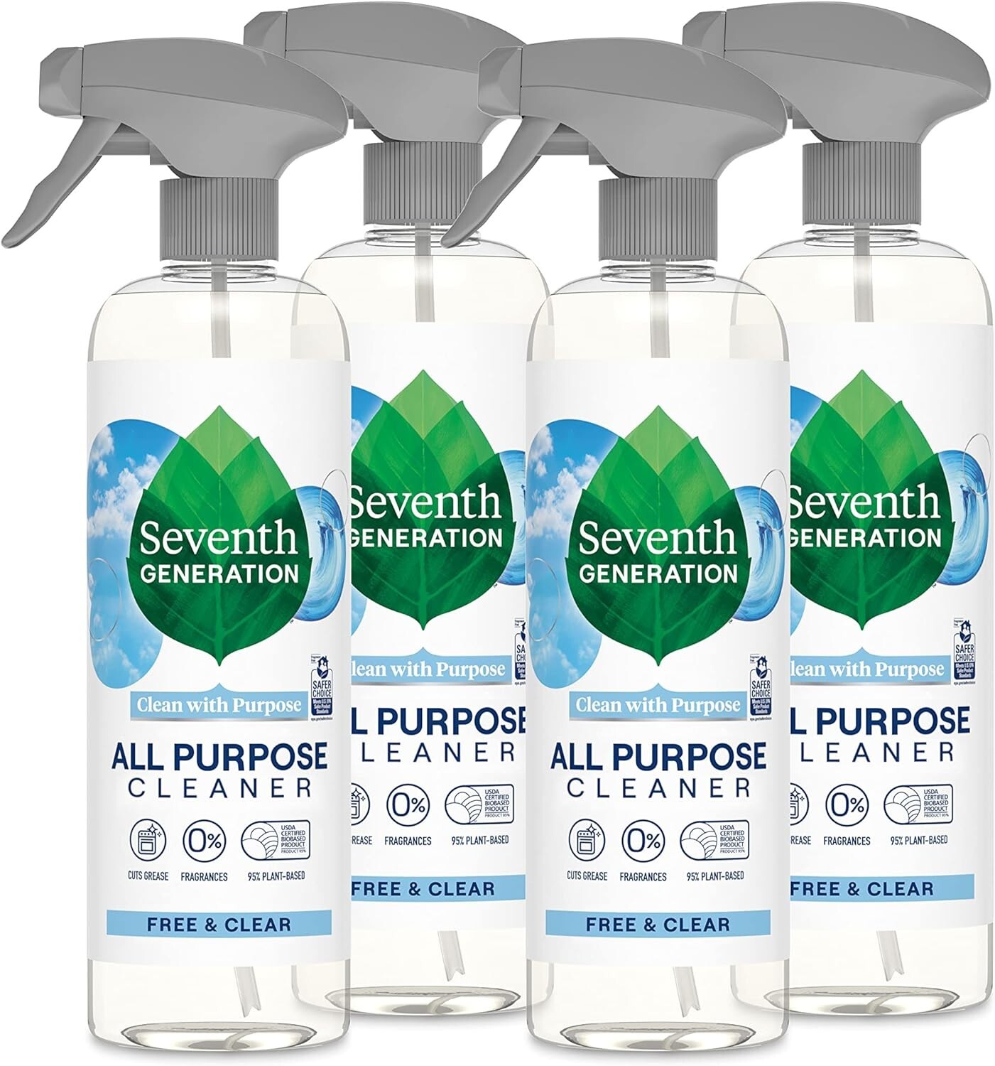 Seventh Generation All-Purpose Cleaner, Free & Clear,  Septic Safe, 23 oz X 4.