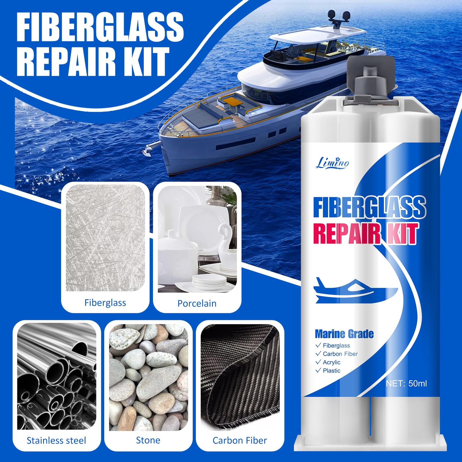 Marine Fiberglass Repair Kit 100ml Fiberglass Resin Filler for Fiberglass Ba…