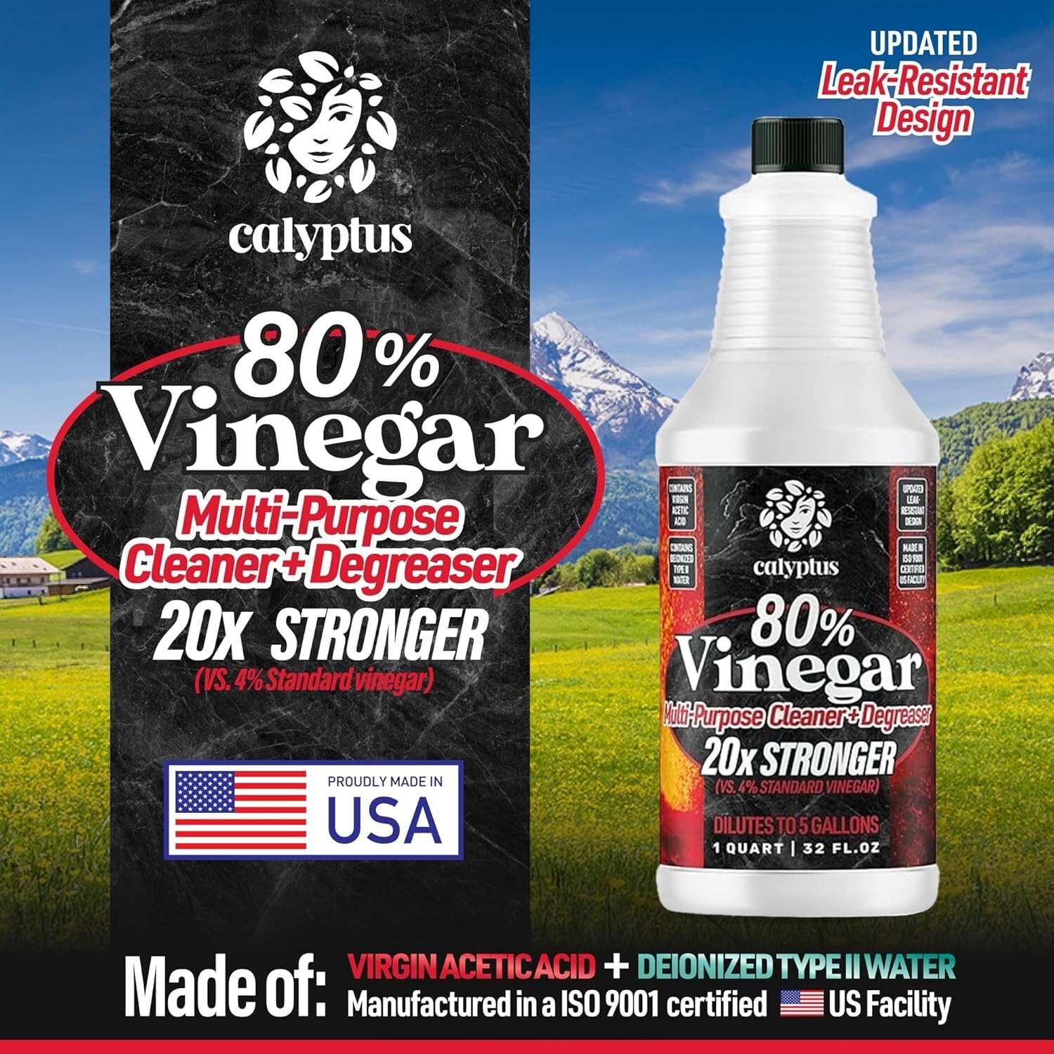 80% Pure Concentrated Vinegar – 32oz Dilutes to 5 Gallons for Powerful Cleaning
