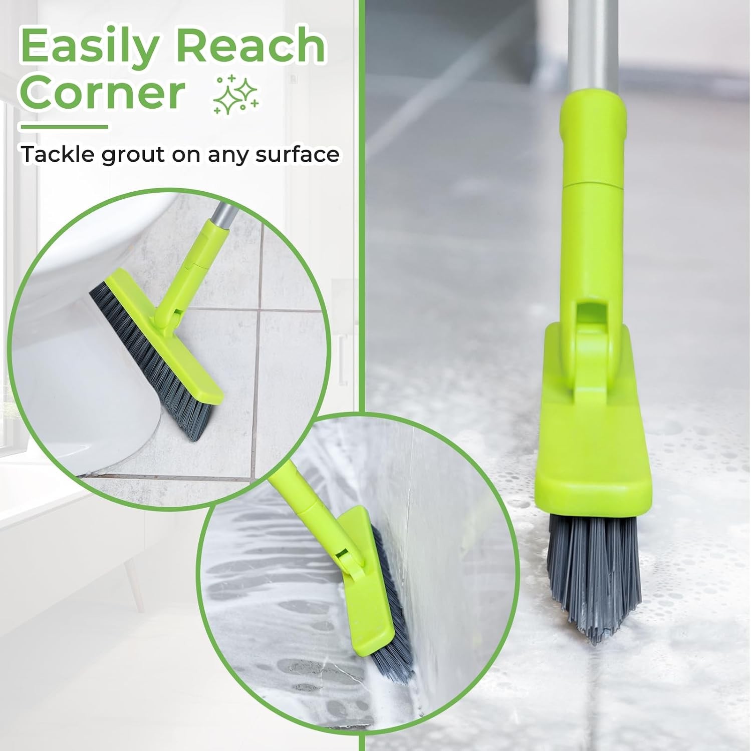Grout Cleaner Brush with Long Handle, Floor Scrub Brush for Shower Tile, Bathroo