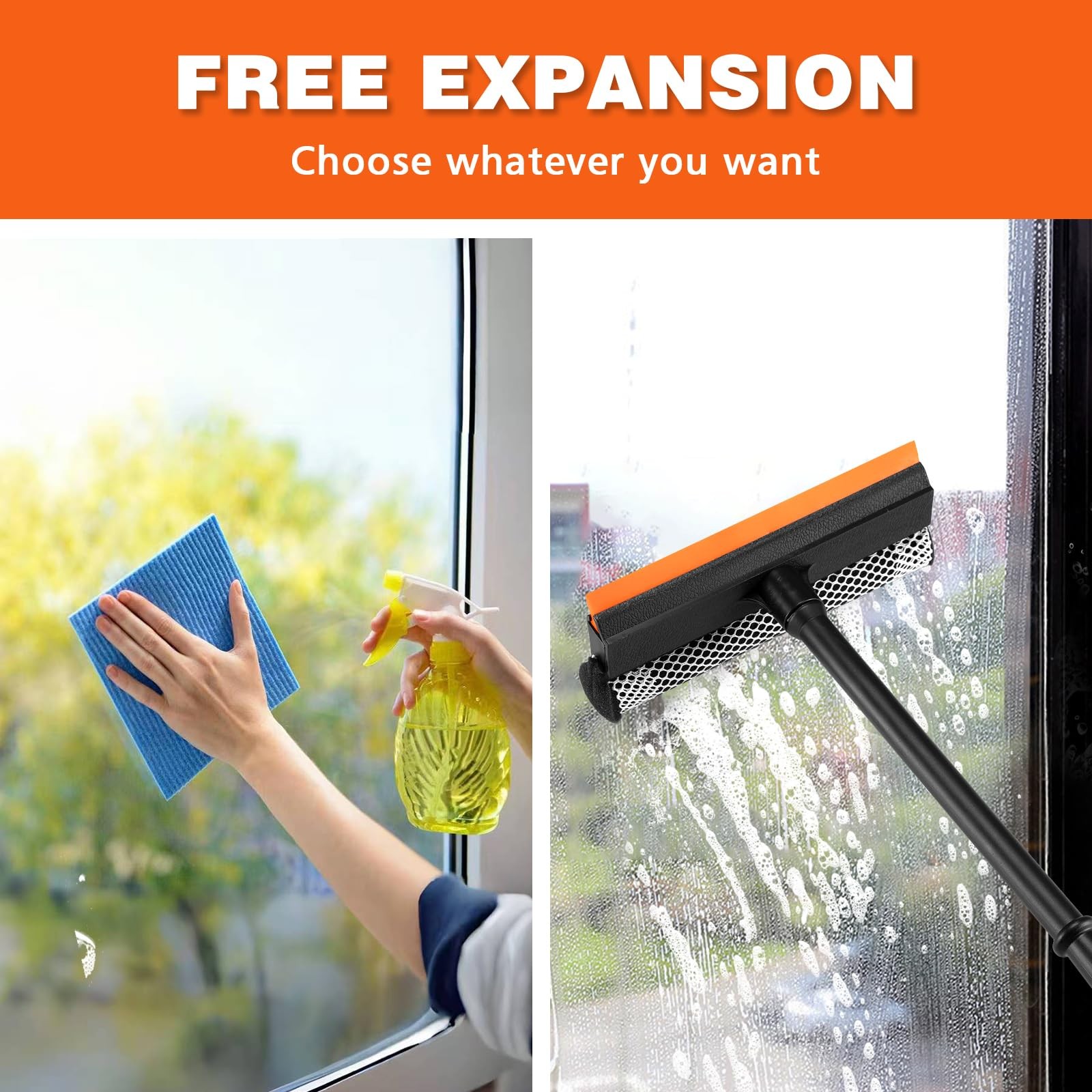 2-In-1 Window Squeegee with Sponge for Home Gas Station Shower Glass Door