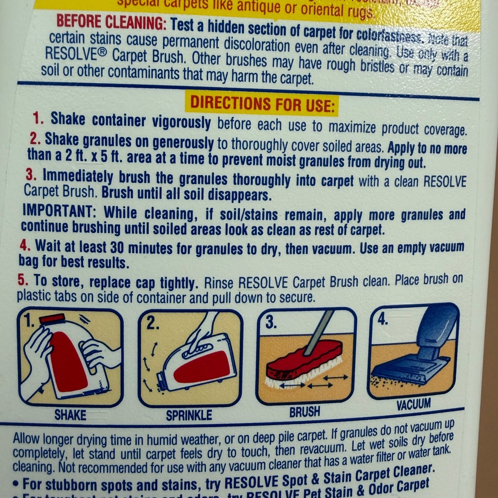 Resolve High Traffic Carpet Cleaner Cleaning Granules 18oz Container Parial