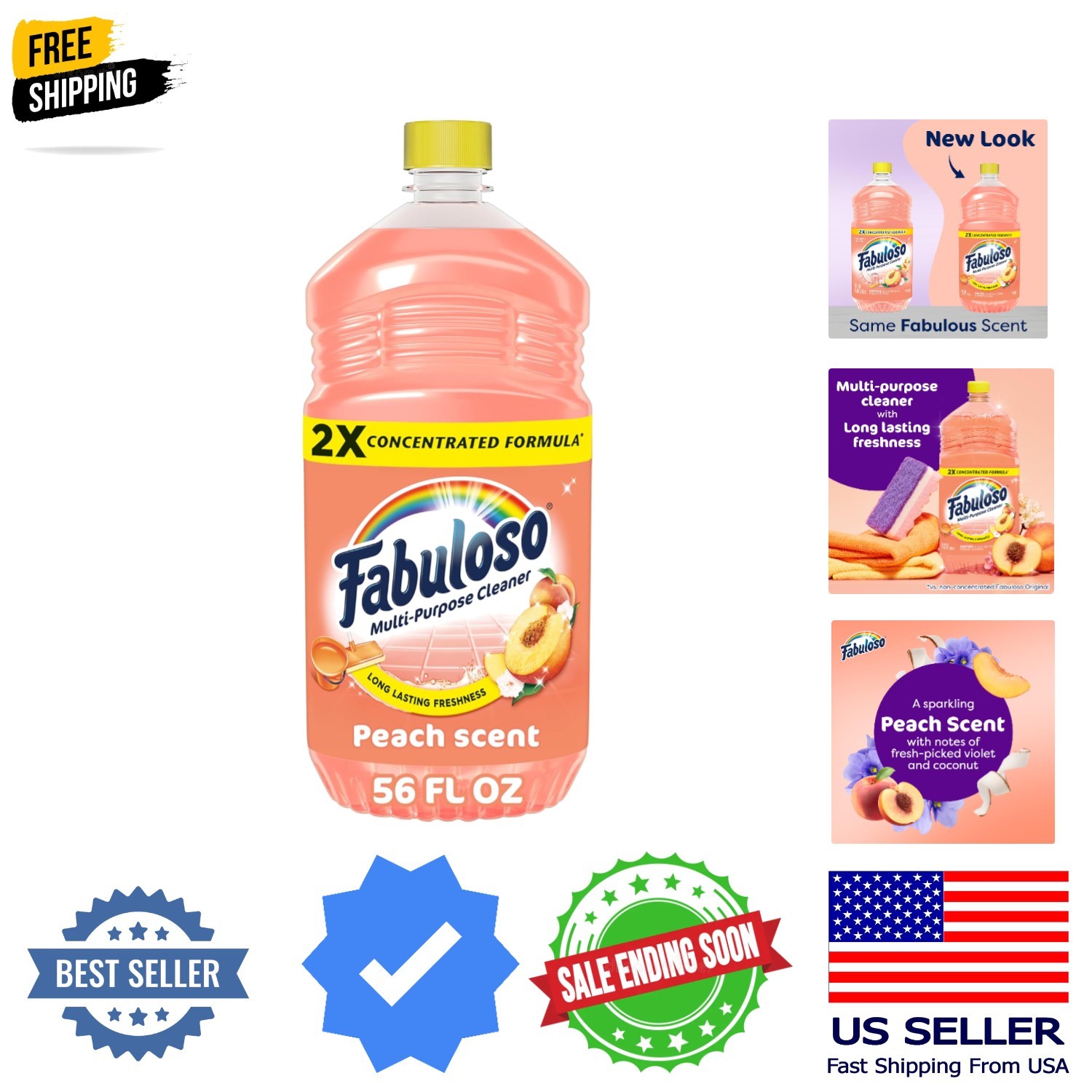 2X Multi-Purpose Cleaner, No Rinse Floor Cleaner, Long-Lasting Freshness, Pea…