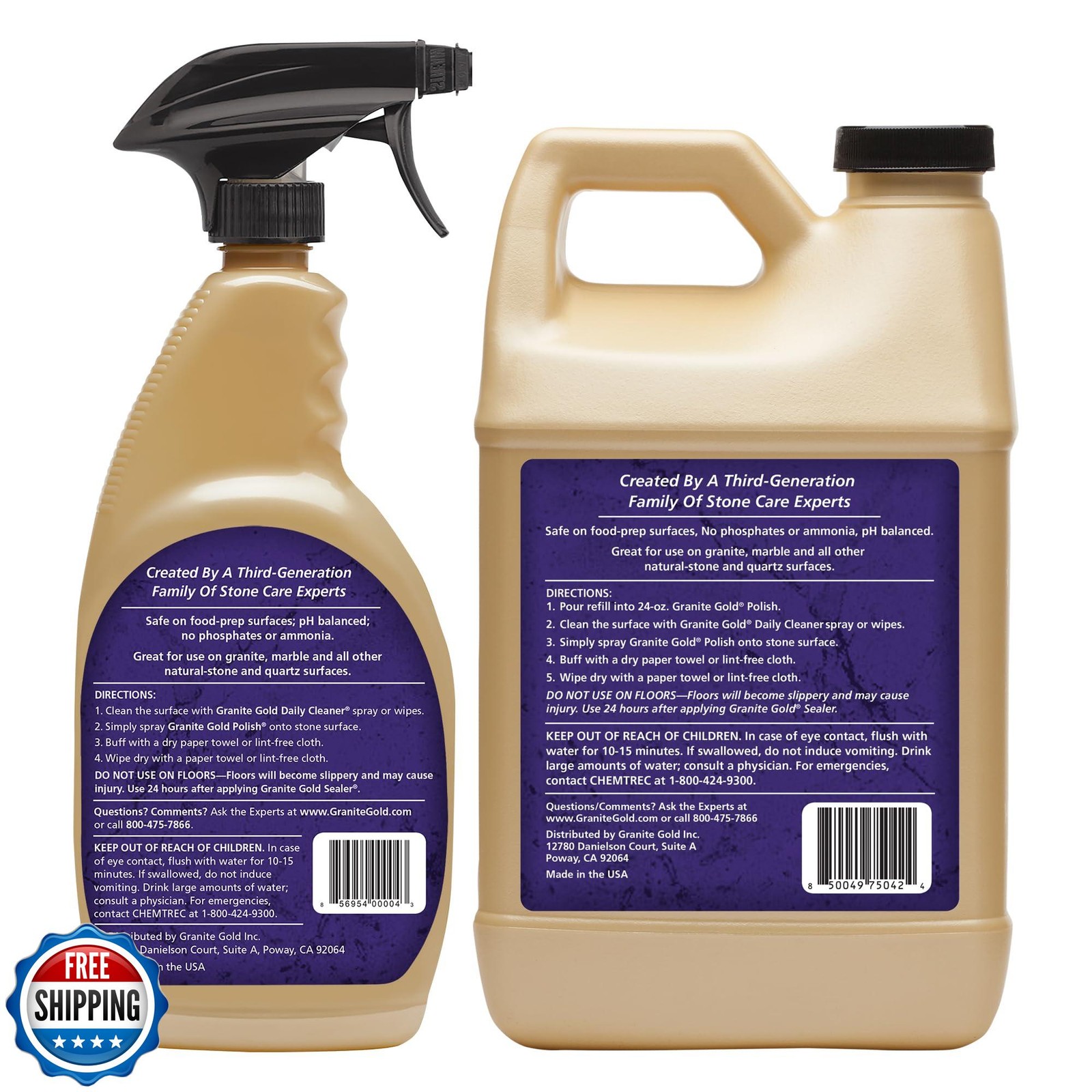 Granite Gold Polish Spray, Streak-Free Shine for Granite, Quartz, Marble, Tra