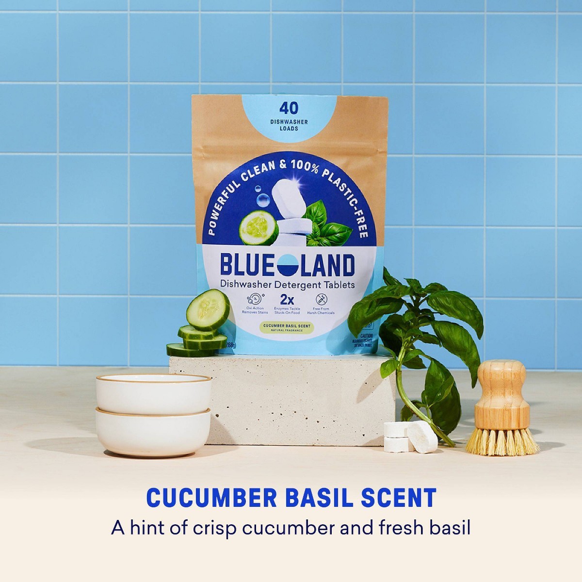 Blueland Cucumber Basil Dishwasher Detergent Tablets – 40ct: Hypoallergenic