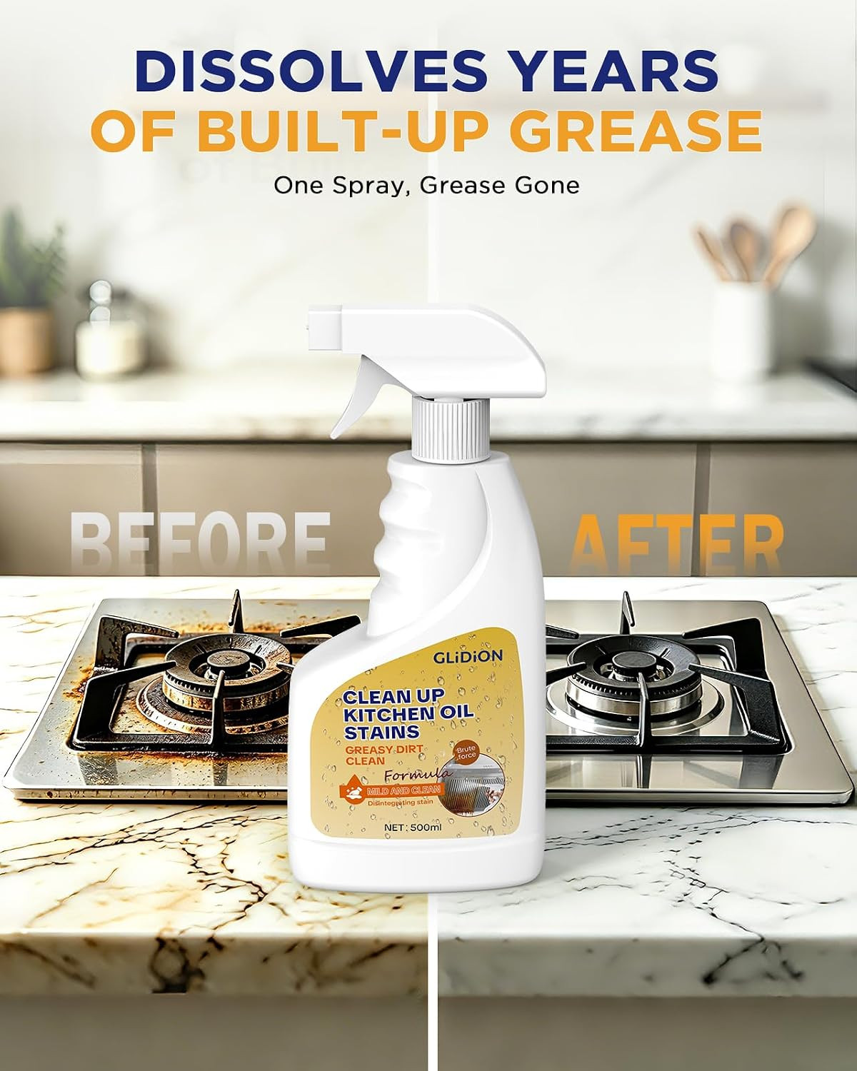 Heavy Duty Kitchen Degreaser Spray, All-Purpose Grease Cleaner for Range Hood, S