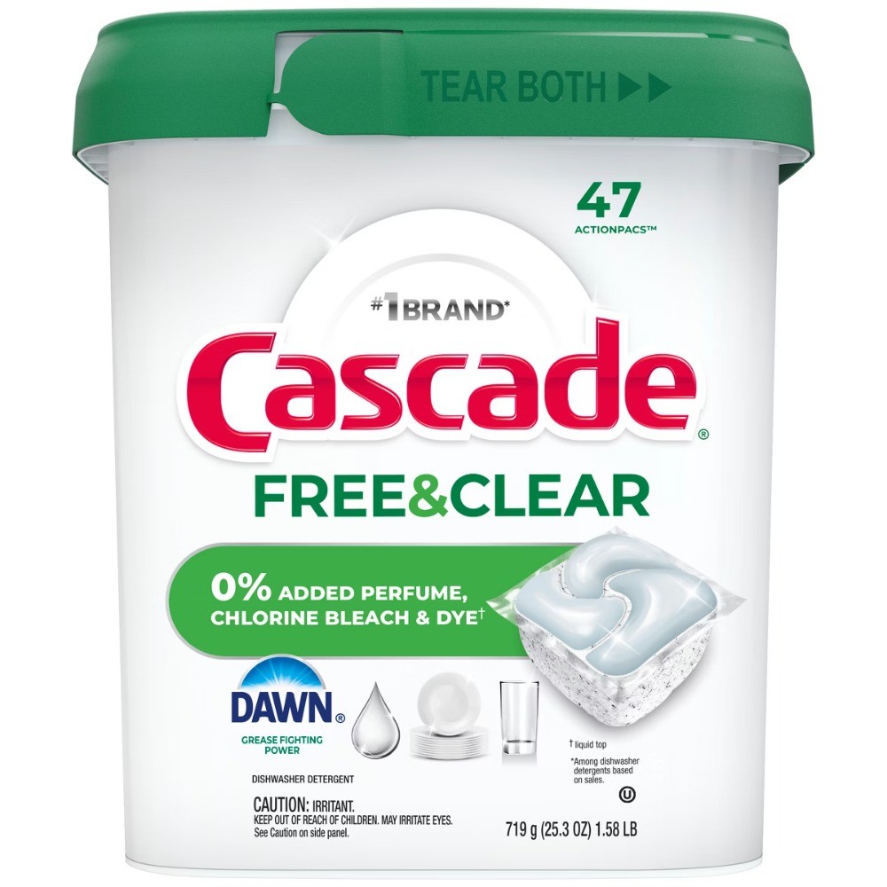Cascade ActionPacs Free & Clear Dishwater Detergents – Unscented – 47ct