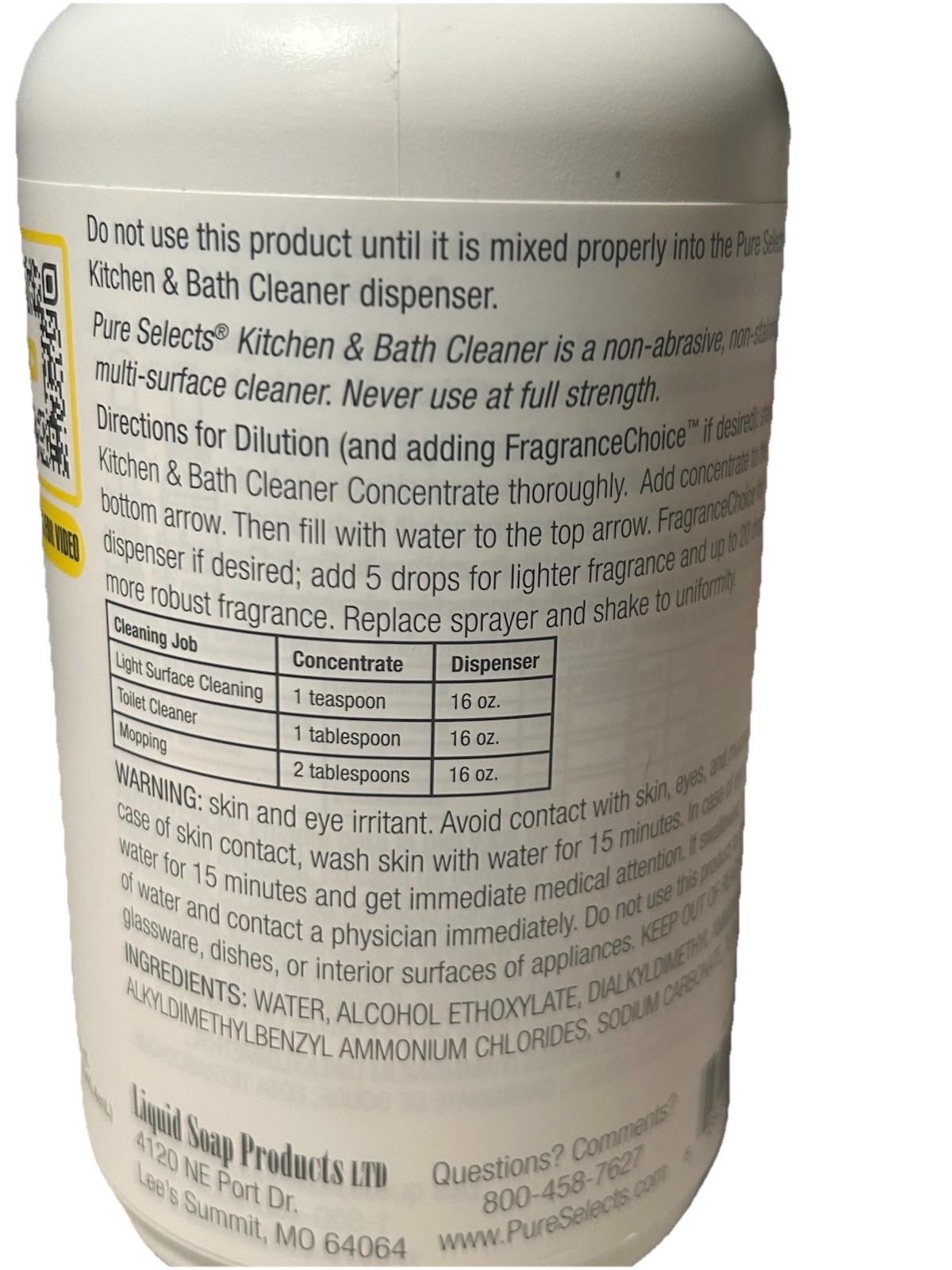Pure Selects Platinum Kitchen & Bath Cleaner Concentrate 1.0 Quart 32 fl.oz