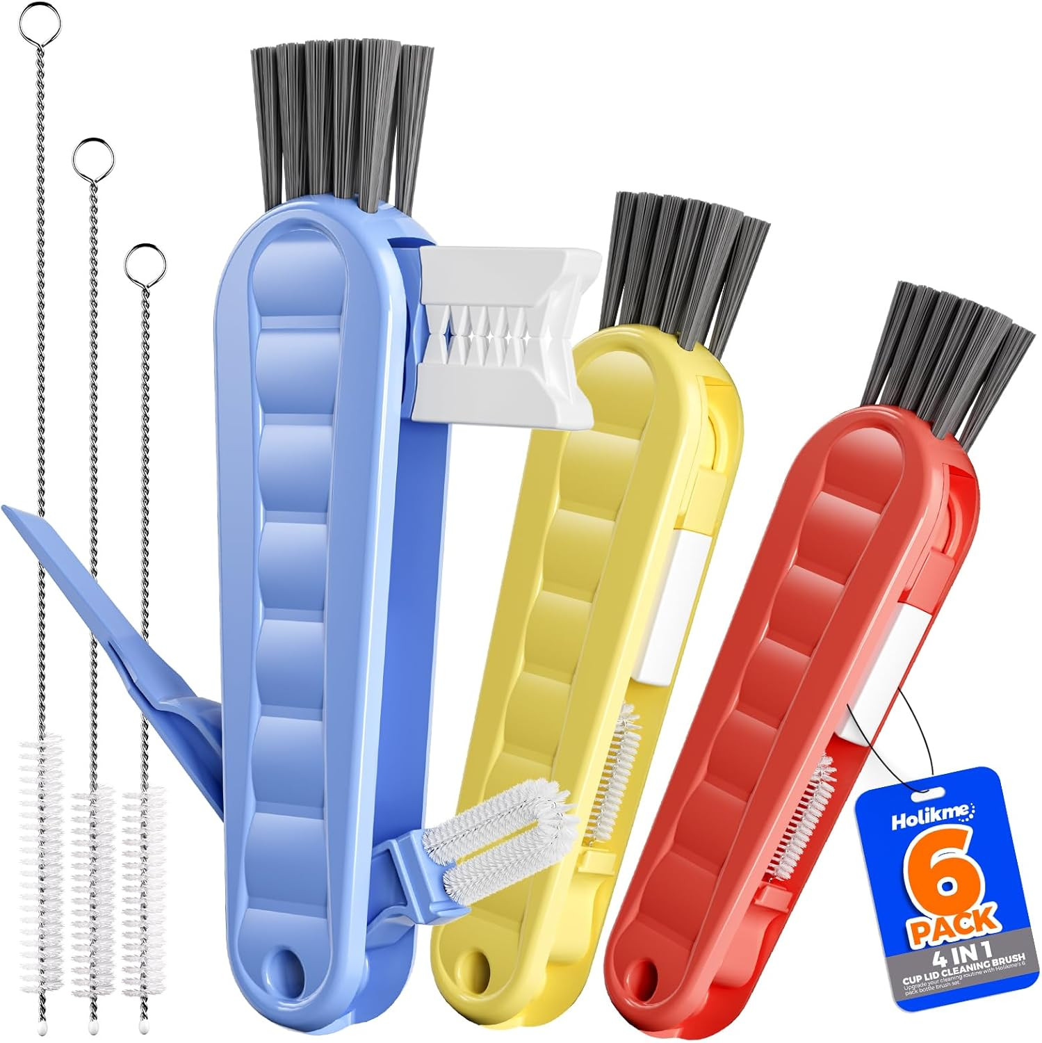 6 Pack 4 in 1 Cup Lid Cleaning Brush Set with 3 Straws, Multifunctional Bottle