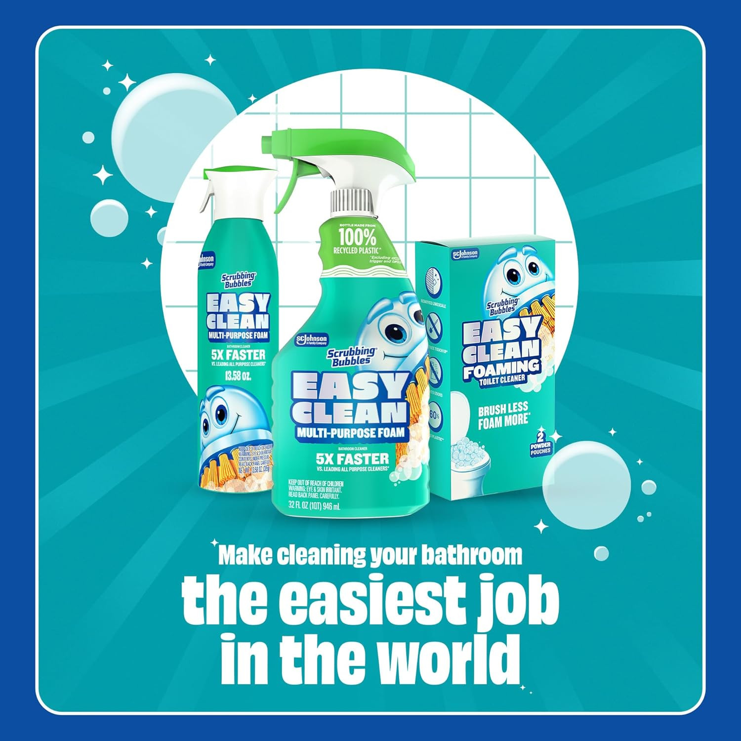 Easy Clean Foaming Multipurpose Bathroom Cleaner, Continuous Spray Bottle, Fast