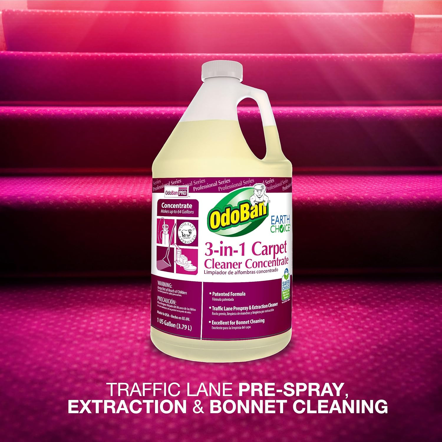 Odoban Professional 3-In-1 Carpet Cleaner Concentrate, Made in the USA, 1 Gallon