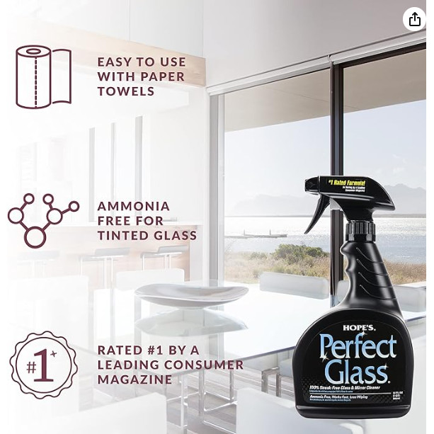 HOPE’S Perfect Glass Cleaner Spray, Streak-Free, Ammonia-Free Window, Mirror, Sc