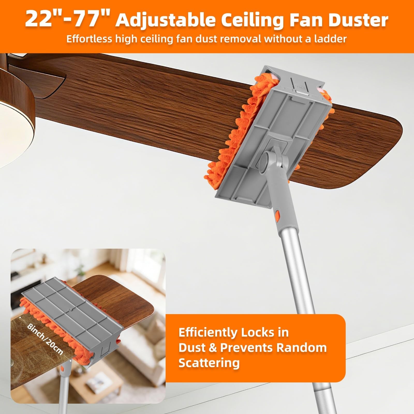 Ceiling Fan Cleaner Duster with 6ft Extension Pole – Multi-Functional Chenille K