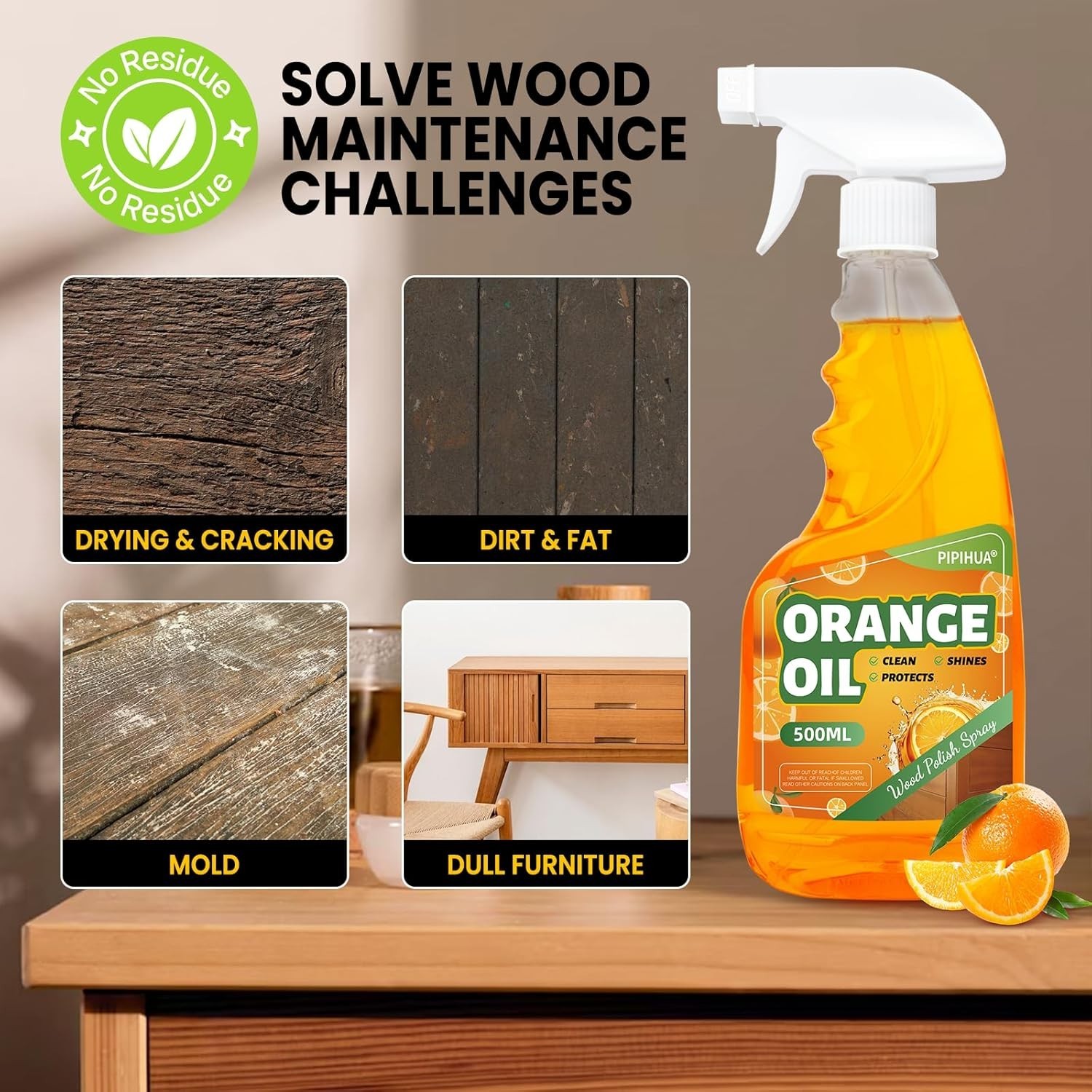 500ml Wood Cleaner & Polish Spray – Revitalize Your Furniture Naturally