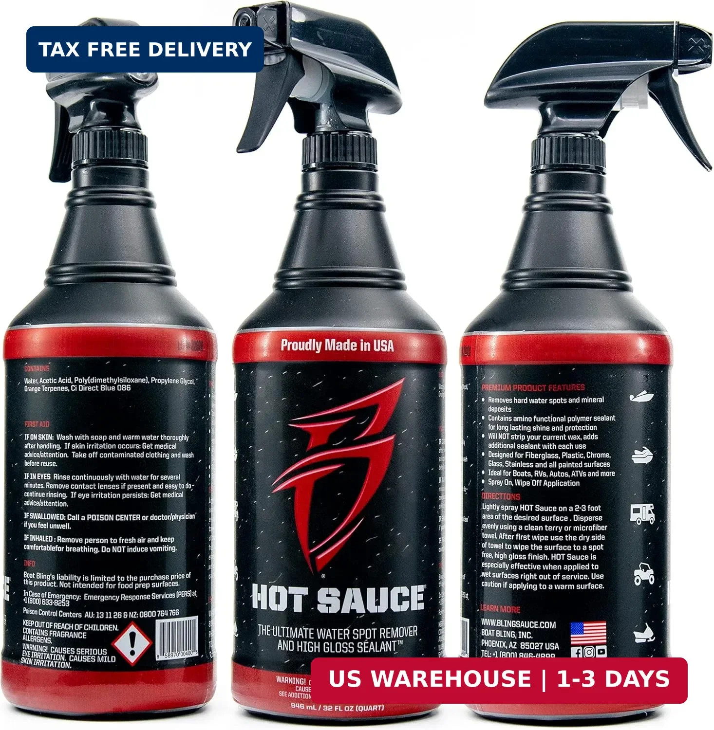Boat Bling Hot Sauce Premium Hard Water Spot Remover w/High-Gloss Wax Sealants,