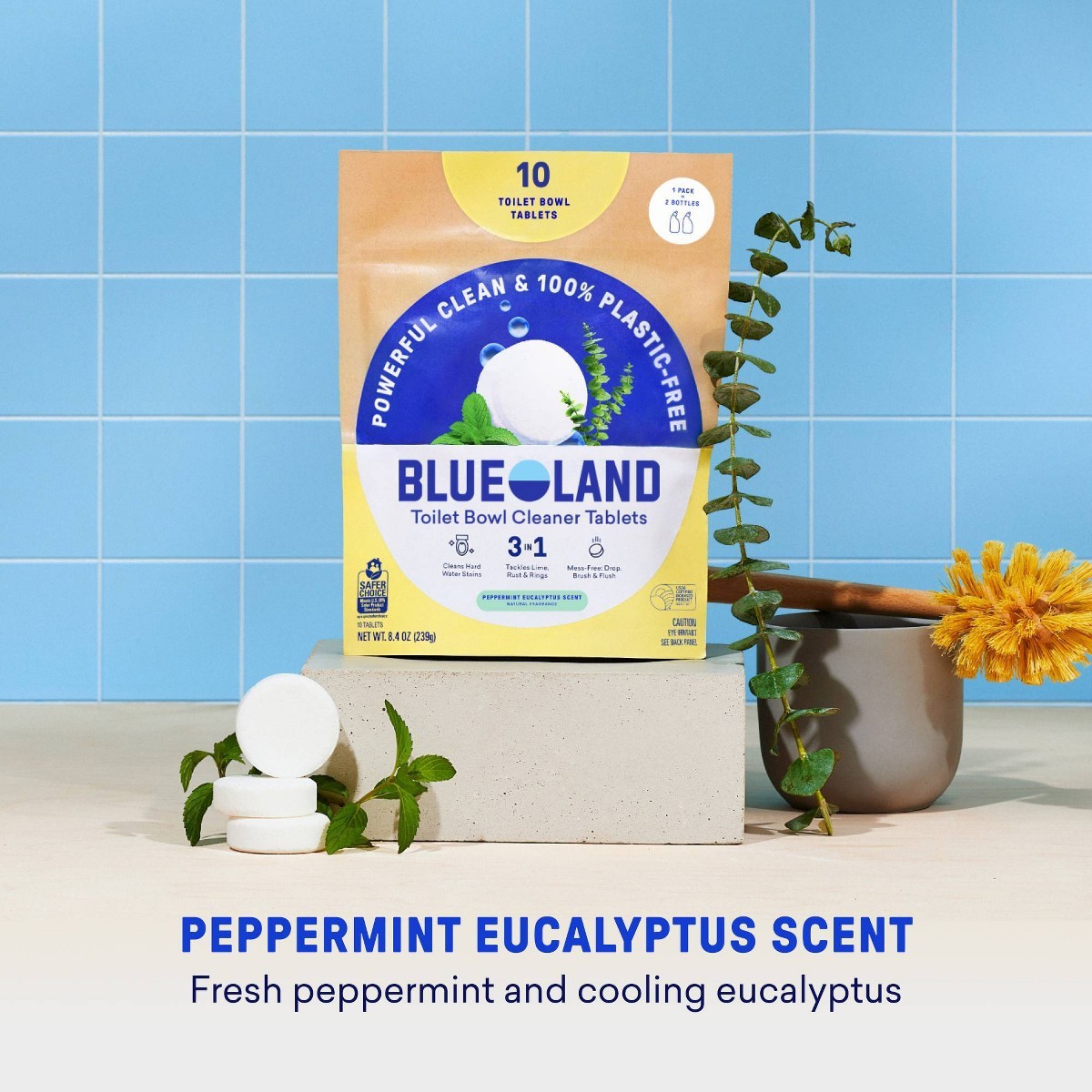 Blueland Toilet Bowl Cleaning Tablets – Peppermint Eucalyptus – 10ct