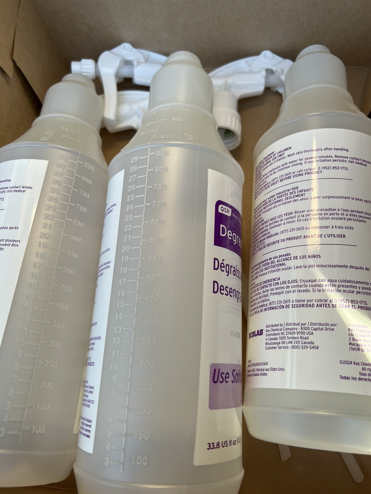 Kay Spray Bottle Degreaser Trigger Sprayer Heavy Duty QSR Solution Lot of 3
