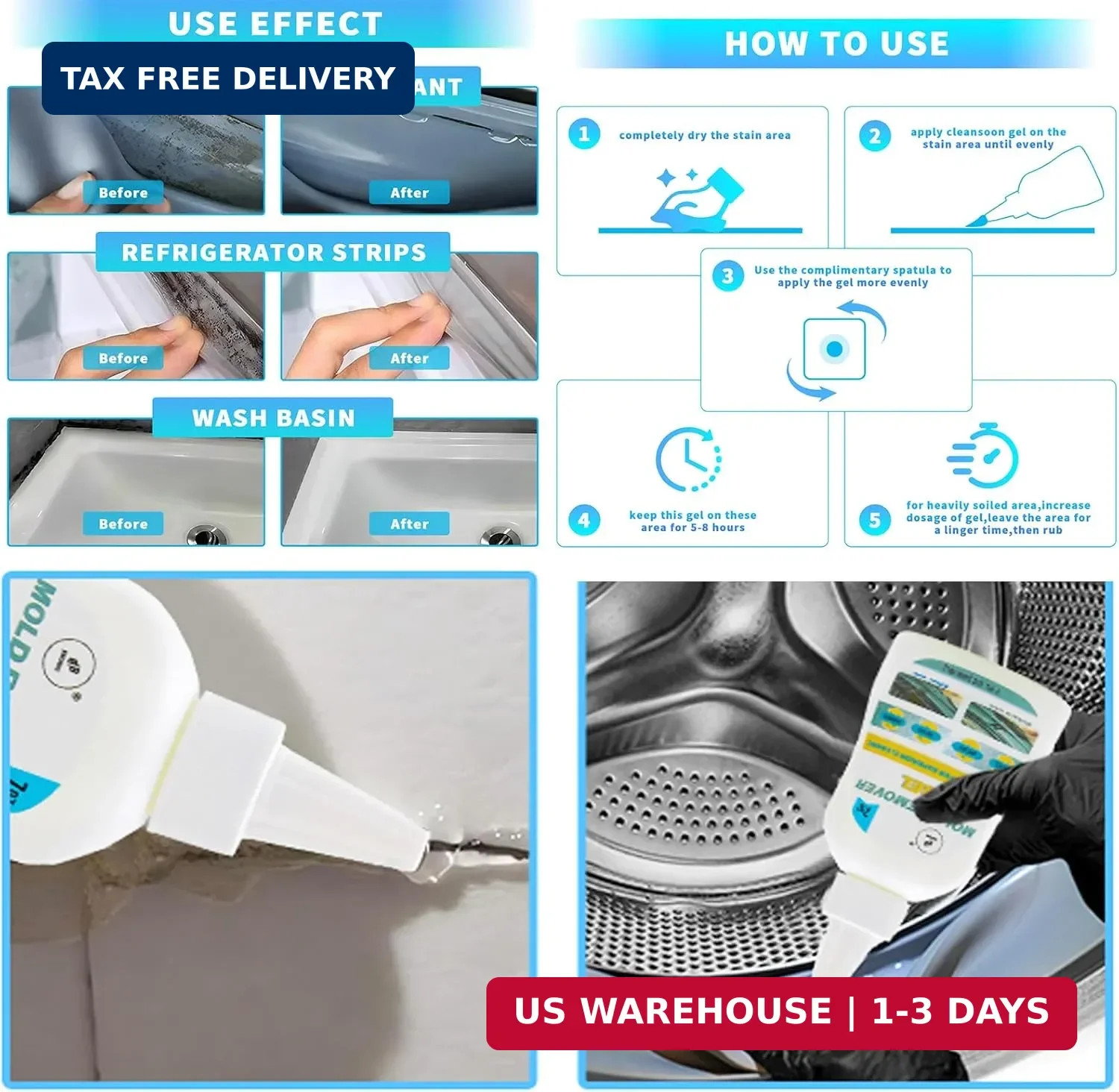 Bundle – Washing Machine Cleaner Tablets (20 Pack) & 7 oz Mold Remover Gel | Dee