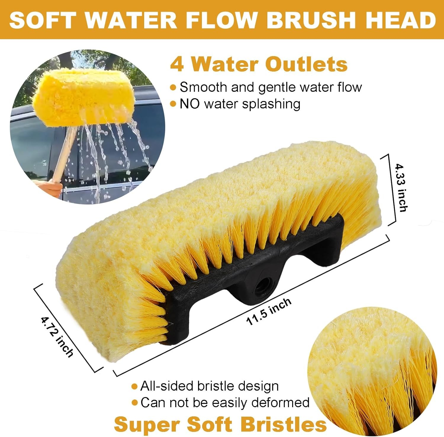 Car Wash Brush with Long Handle for Car Truck Boat Washing (Yellow 69 inch)