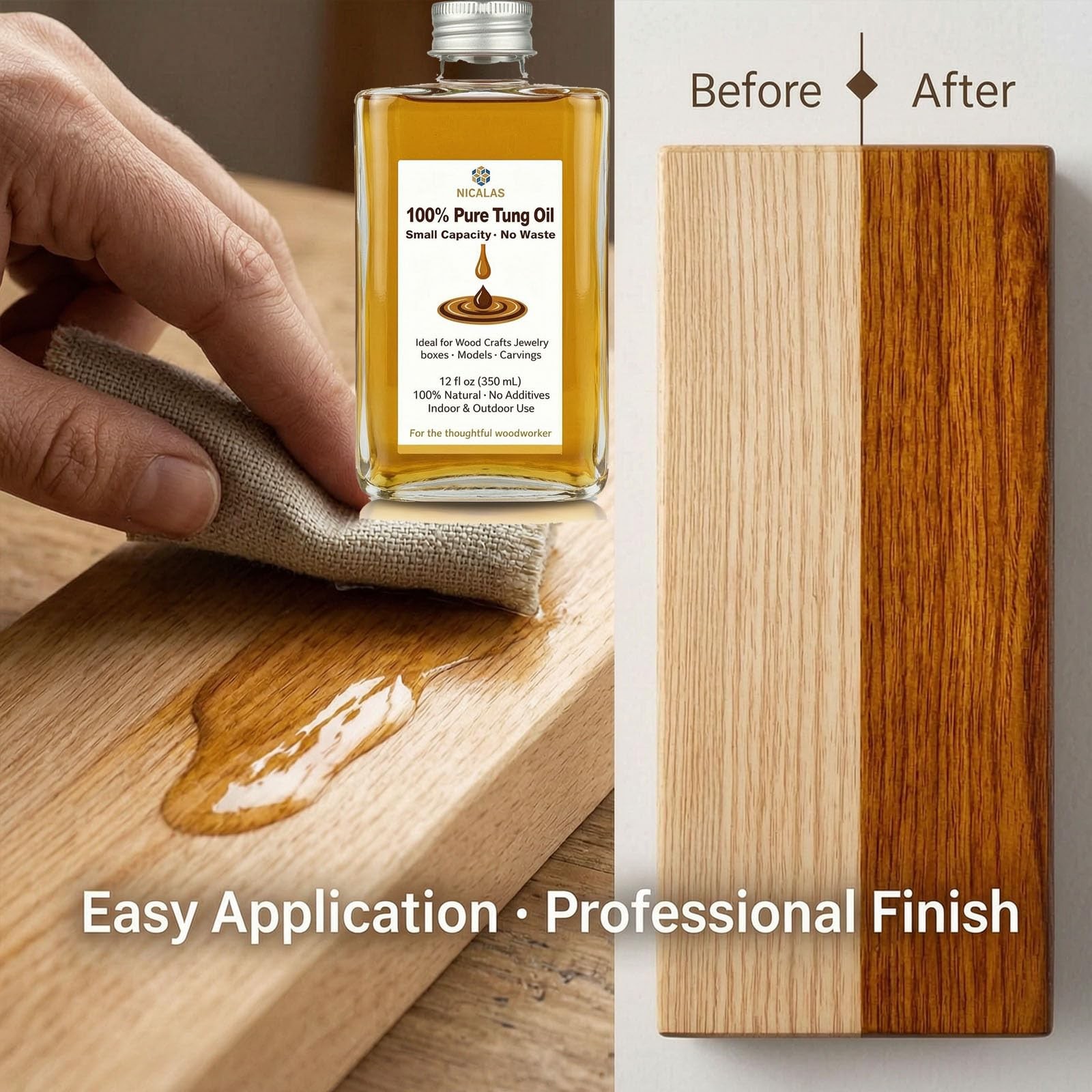 12oz Pure Tung Oil for Wood Finishing, Small Capacity for Woodworking Crafts,…