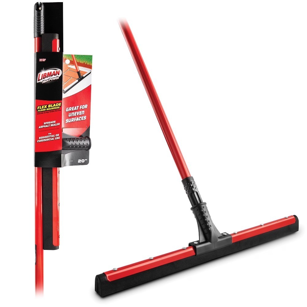 Heavy Duty Commercial Rubber Floor Squeegee with Flex Blade and Red Steel Handle