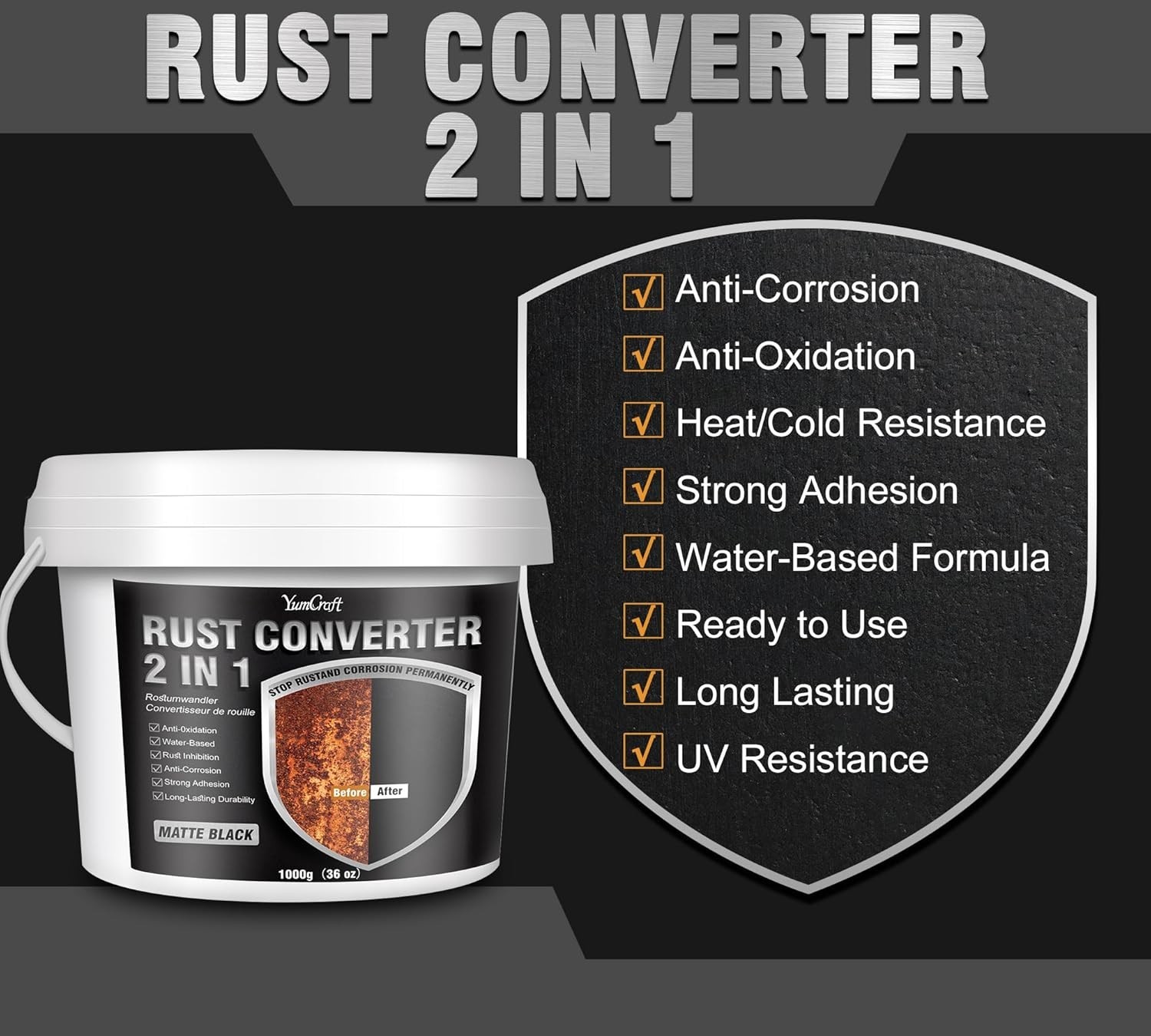 36oz Eco-Friendly 2-in-1 Rust Converter Paint & Metal Primer for Steel Surfaces