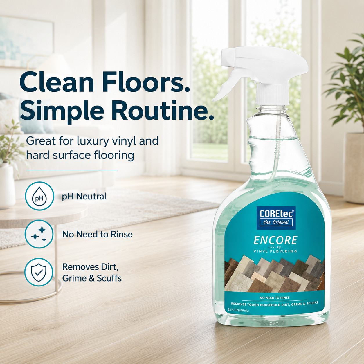 COREtec Encore Luxury Vinyl Floor Cleaner 32 fl oz No Rinse pH Neutral