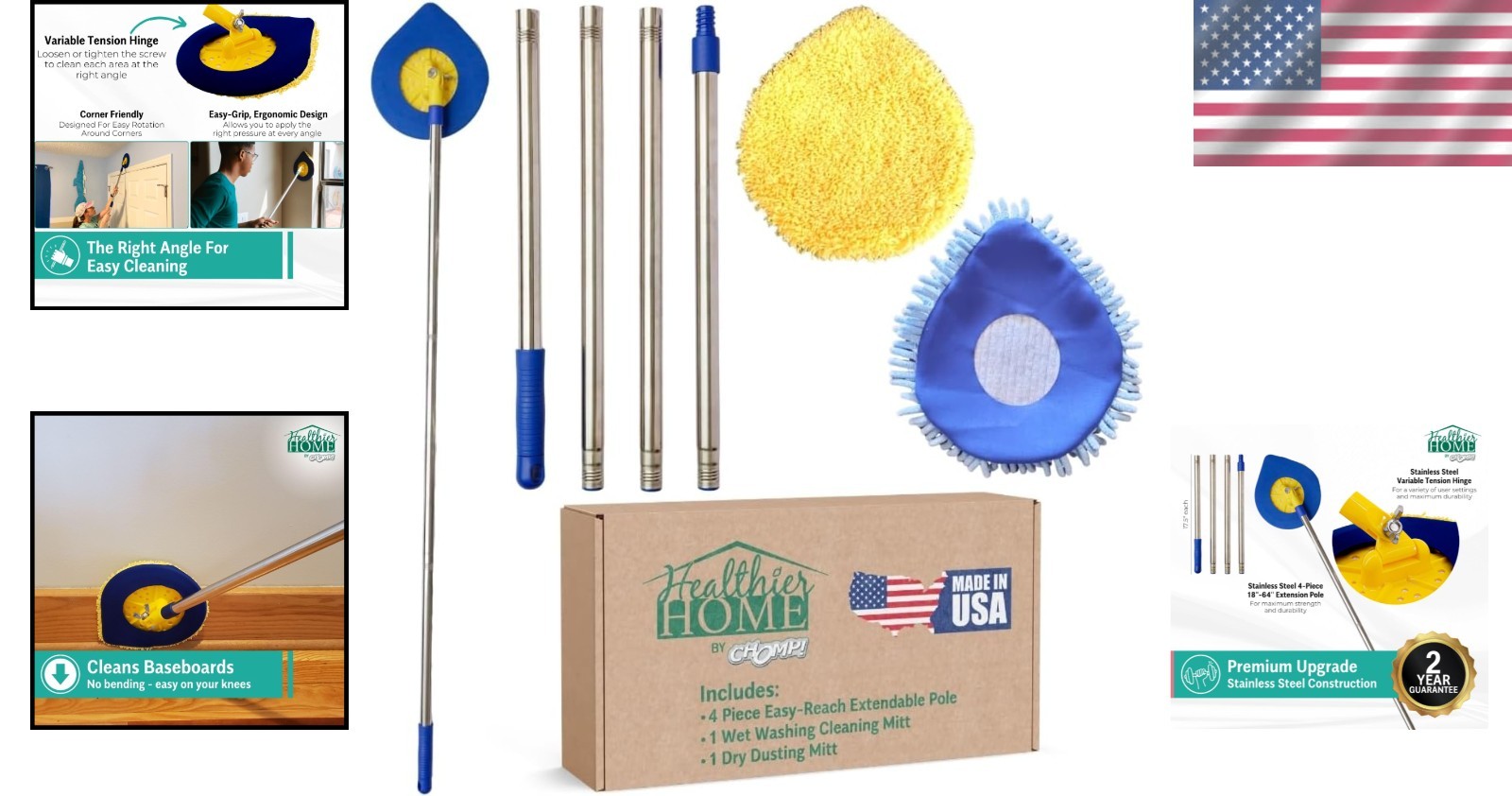 Chomp Extendable Wall & Ceiling Cleaner with Reusable Microfiber Pad
