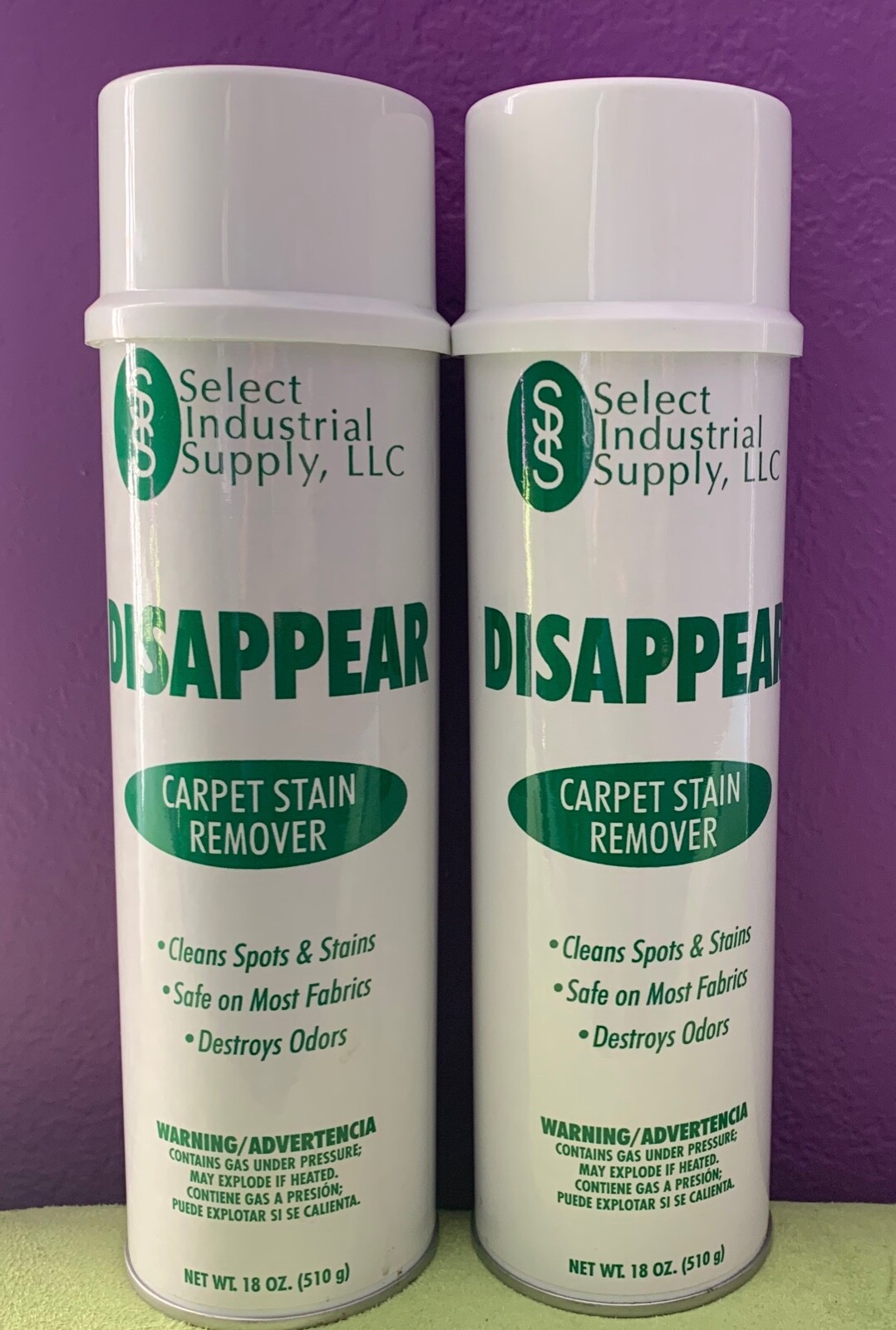2 Cans 18-oz Carpet Cleaner Stain Odor Remover DISAPPEAR Professional Industrial