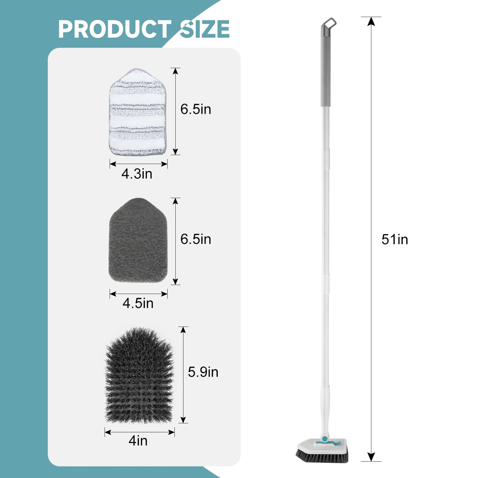 Shower Scrubber with Long Handle, 3 in 1 Tile Tub Scrubber Brush with 3 Detac…