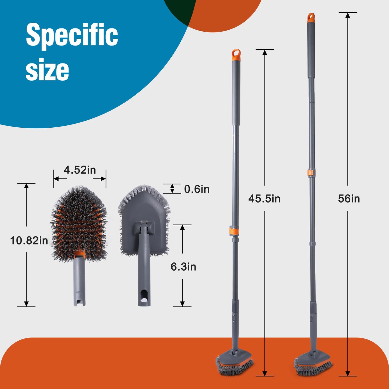 Tub Tile Scrubber Brush with 3 Different Function Cleaning Pads and 56″ Exten…