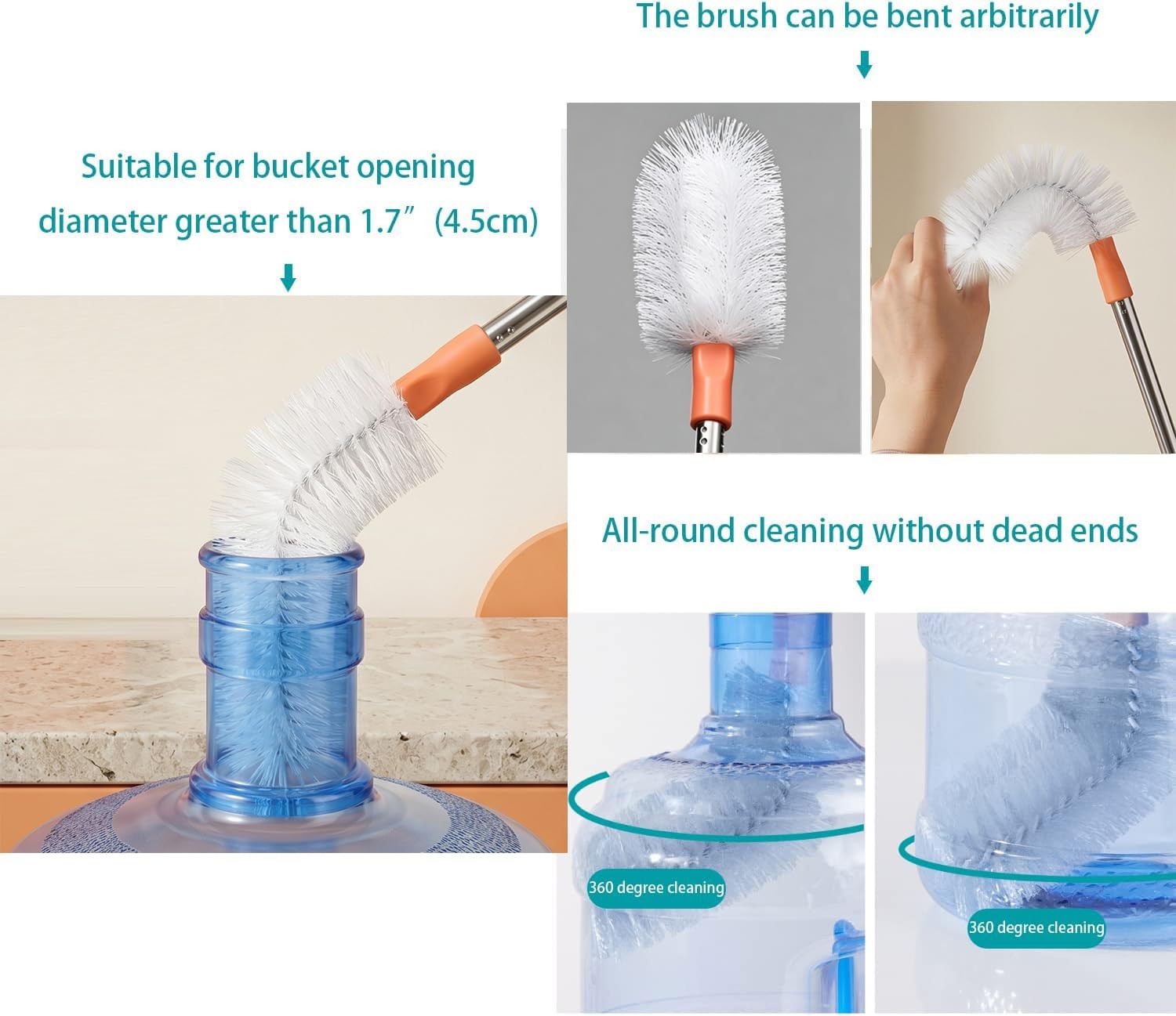 2-Pack Bucket Brush, Kettle Brush, Cleaning Extra Long Bottles, Gallon Jug Cl…