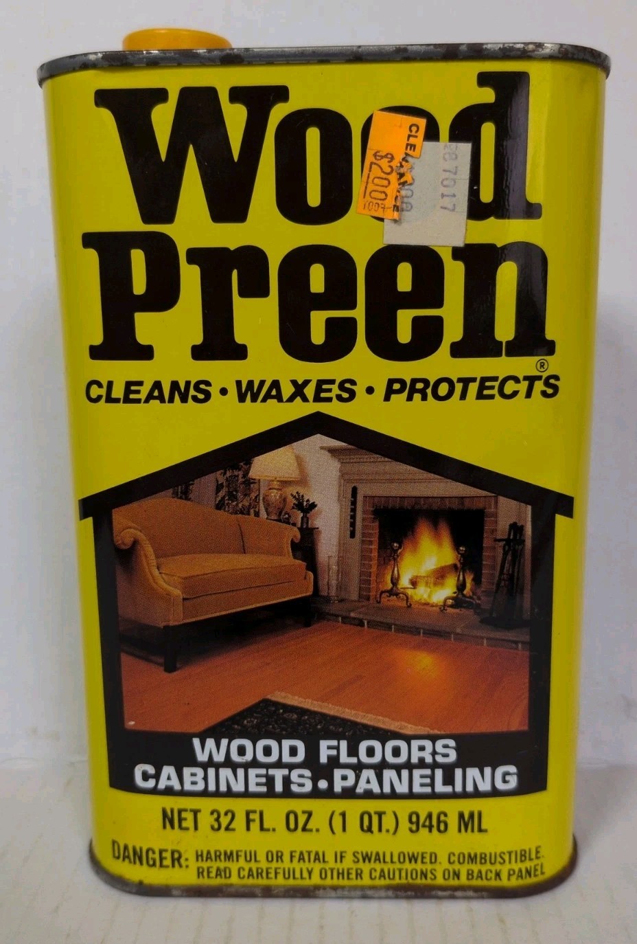 Vtg Wood Preen Floor Cleaner Wax Liquid 32oz 1 QT Discontinued Can ~70% Full