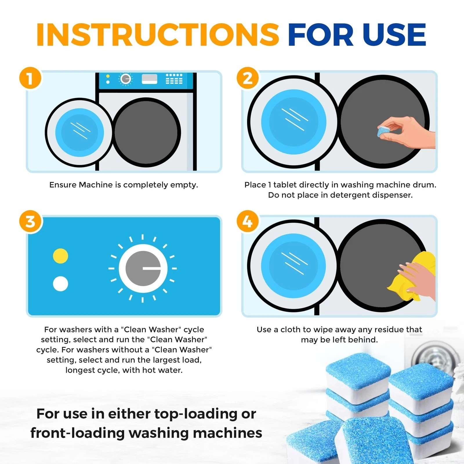Bastion Washing Machine Cleaner,Deodorizer Descaler For AllWashers HE 24 Tablet