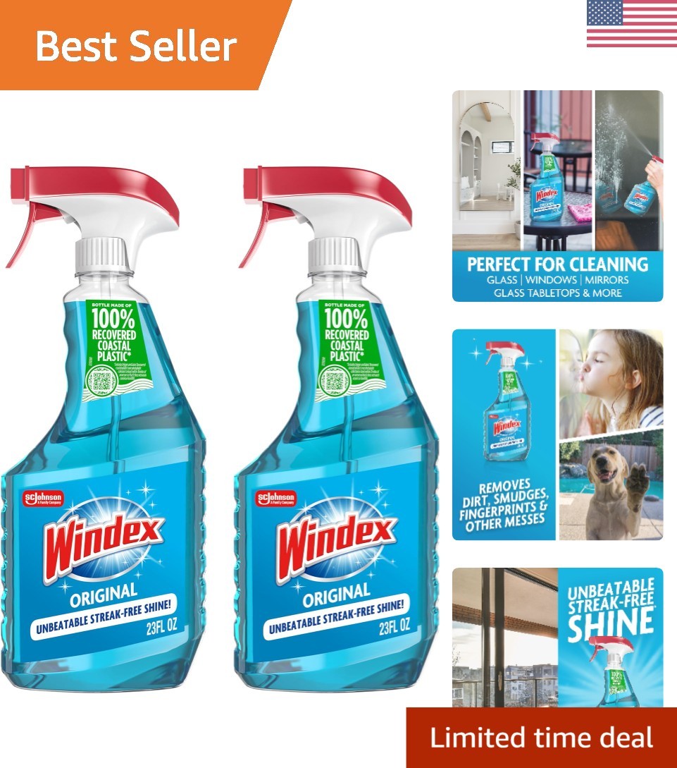 Windex Glass and Window Cleaner – 2 x 23 Fl Oz – No-Leak Design