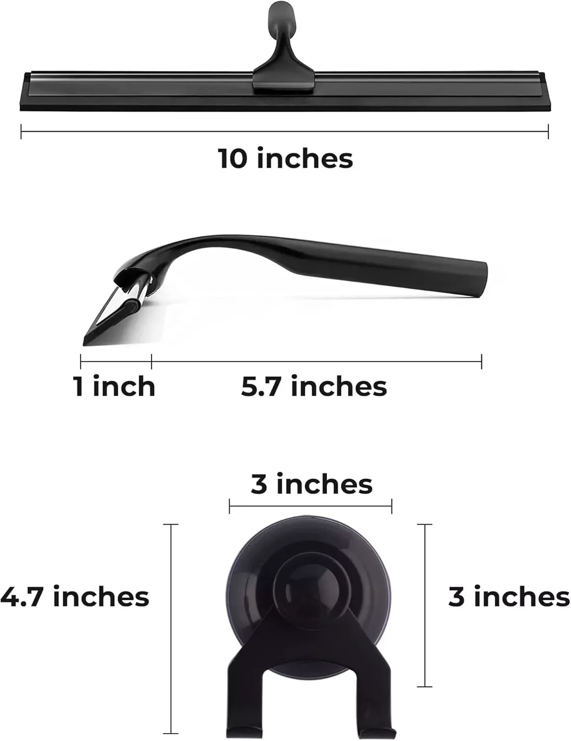 Matte Black Shower Squeegee for Glass Doors with Adhesive Hooks, Squeegee for Sh