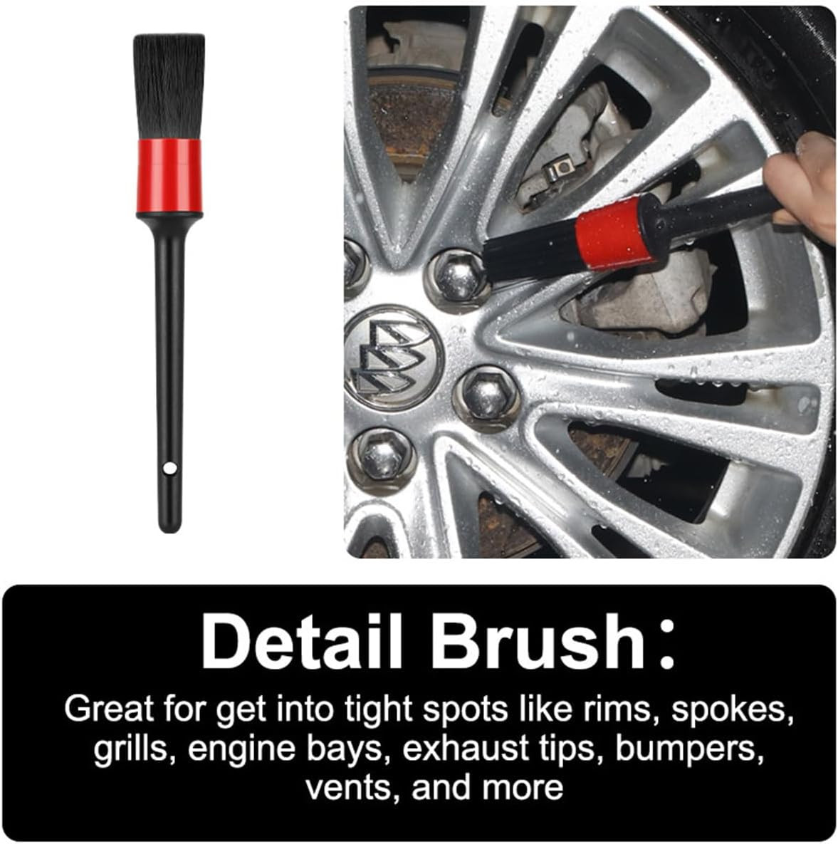 Wheel Rim & Tire Brush Set, Soft & Stiff Bristle Wash Cleaning Supplies Kit